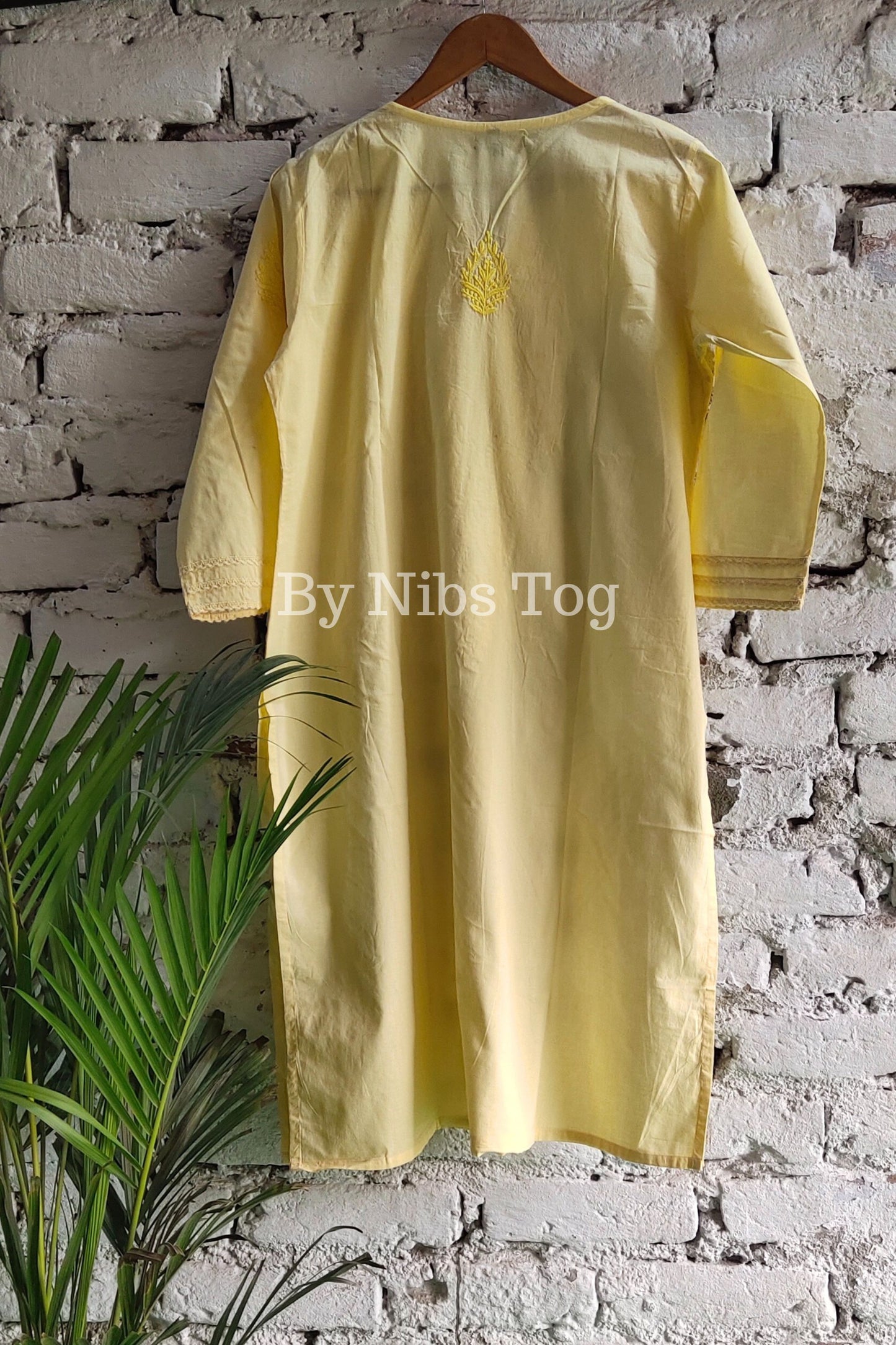 Lemon Yellow Straight Cotton Chikankari Kurti for Women