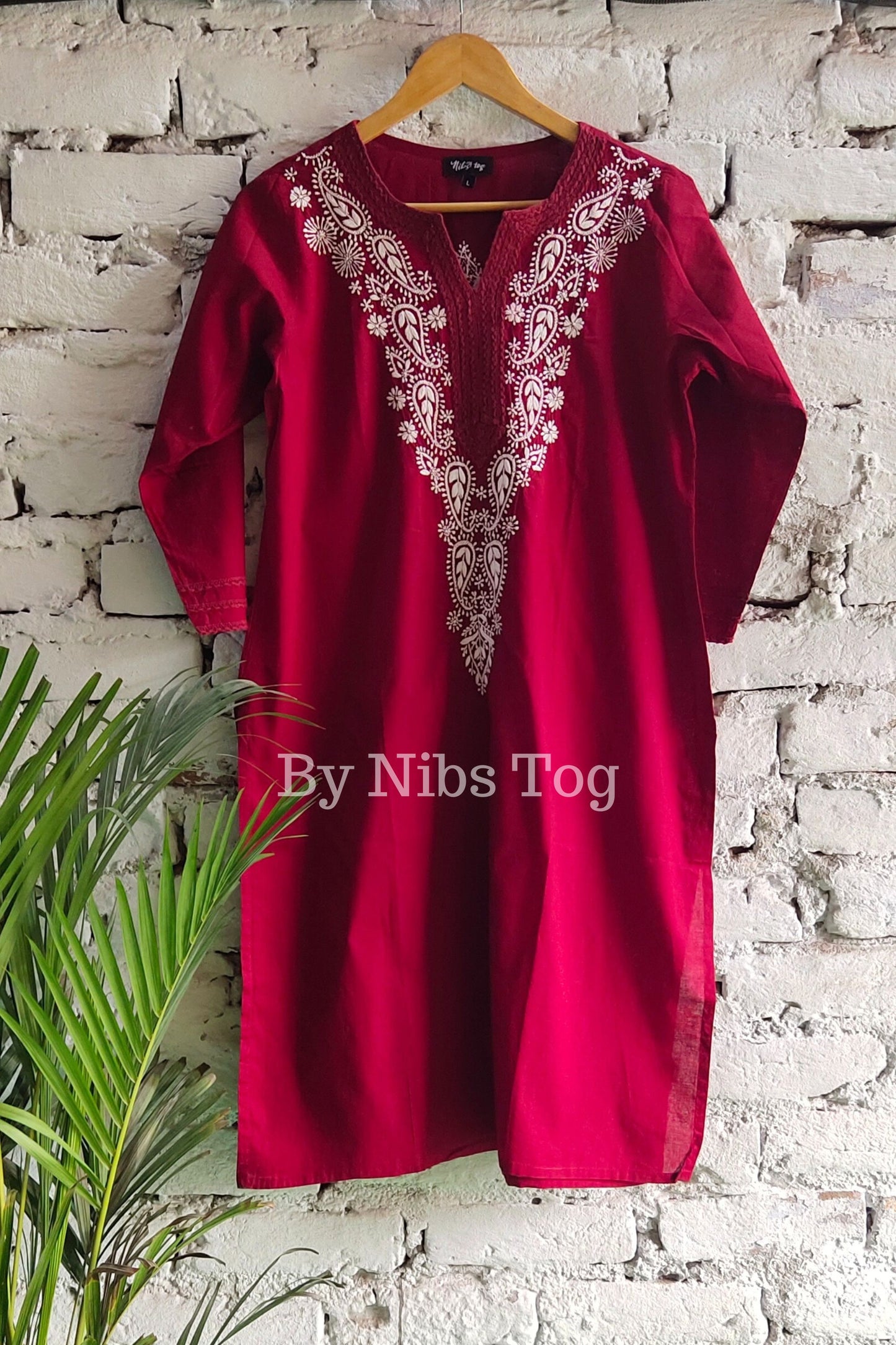 Pure Cotton Lucknowi Chikankari Kurta for Women Deep Red