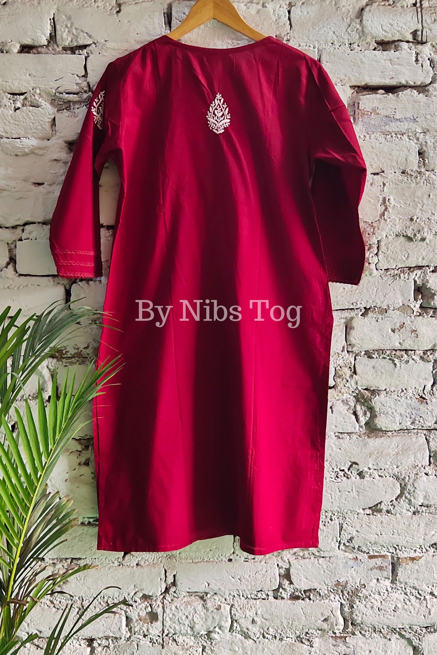 Pure Cotton Lucknowi Chikankari Kurta for Women Deep Red