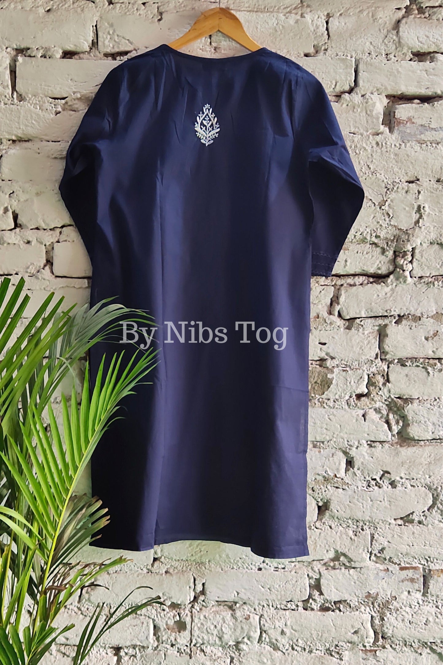 Cotton Lucknowi Chikankari Kurti for Women Indigo Blue