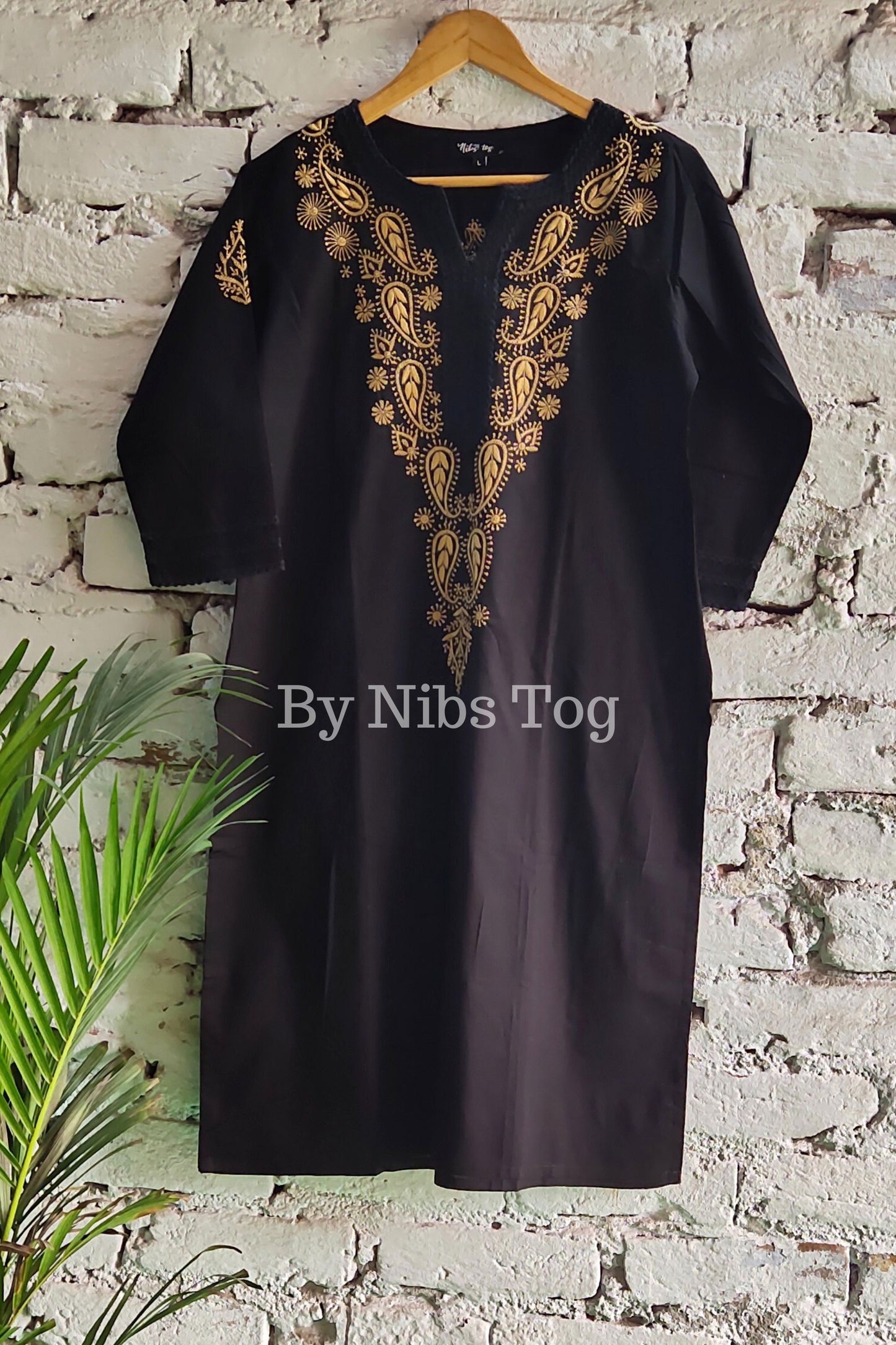 Knee Length Straight Cotton Chikankari Kurti for Women Black