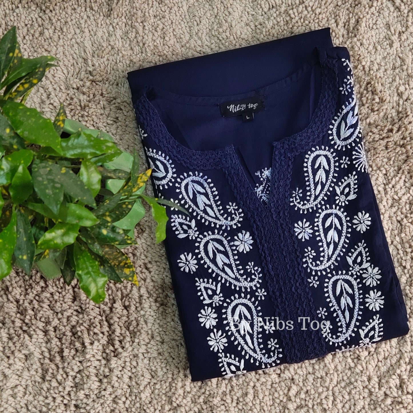 Cotton Lucknowi Chikankari Kurti for Women Indigo Blue