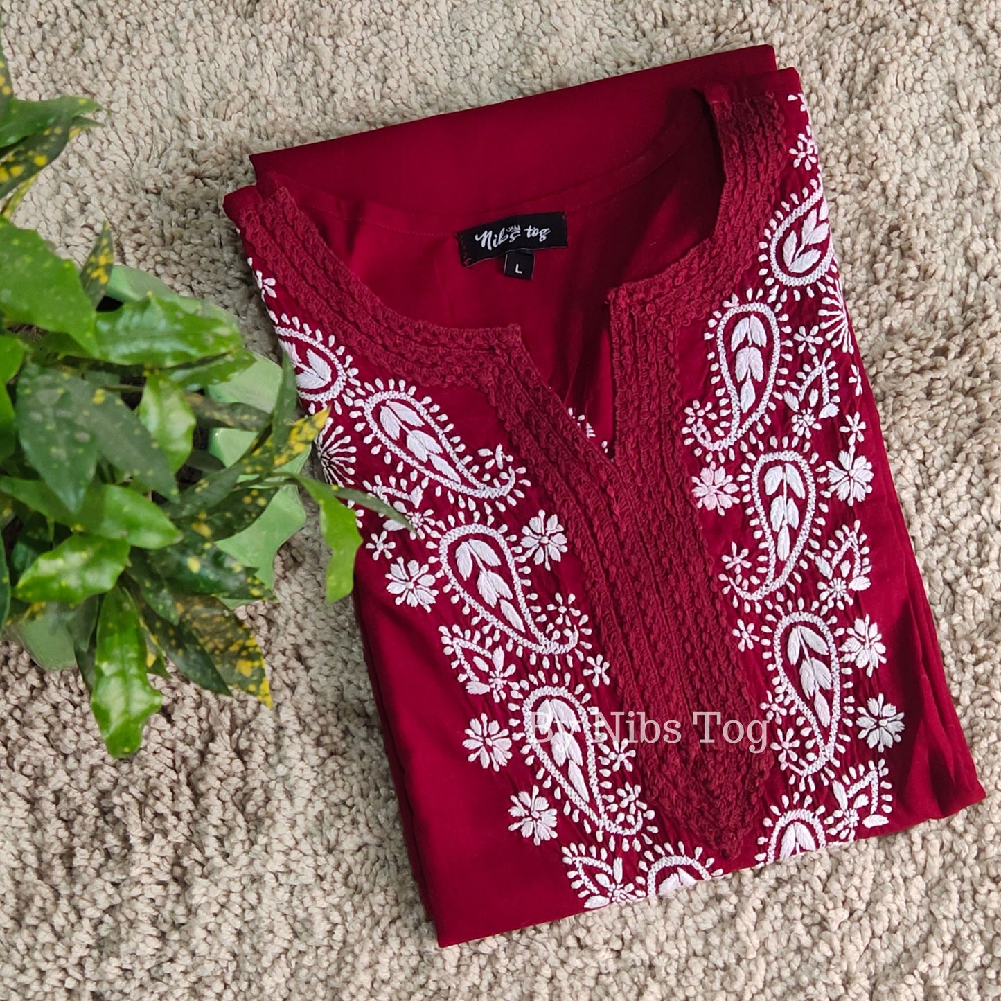 Pure Cotton Lucknowi Chikankari Kurta for Women Deep Red