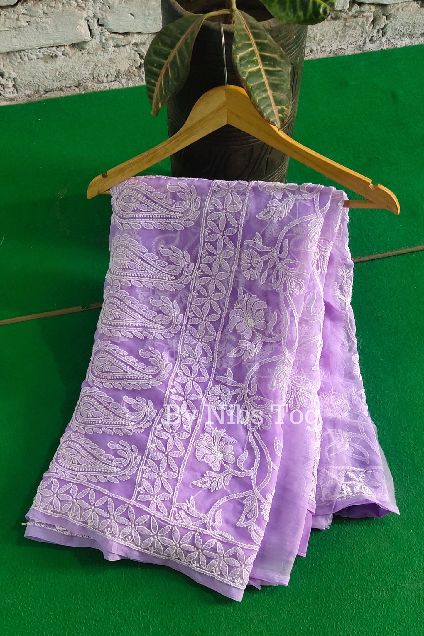Lilac Chikankari Saree Georgette Full Jaal Work
