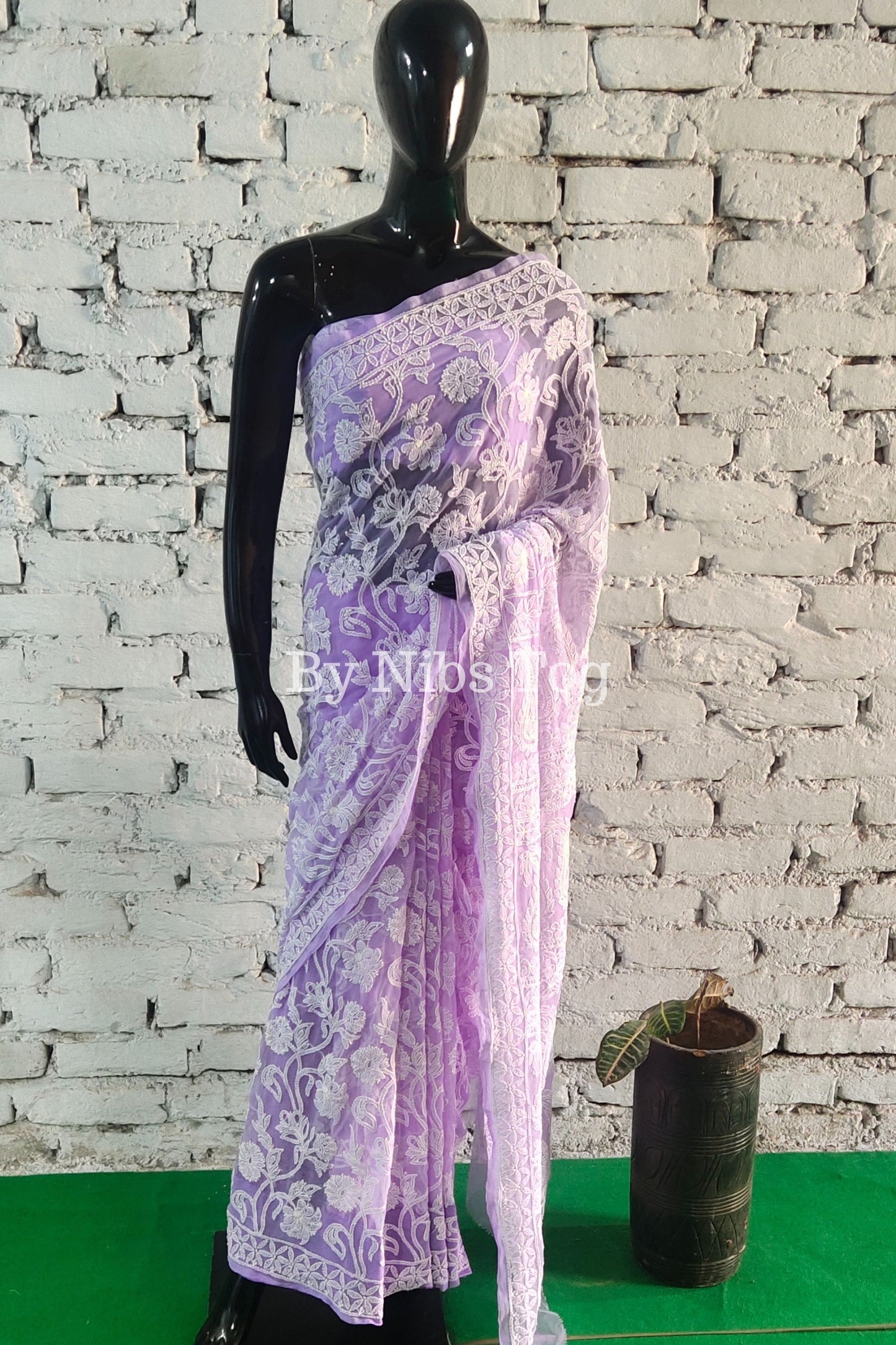 Lilac Chikankari Saree Georgette Full Jaal Work