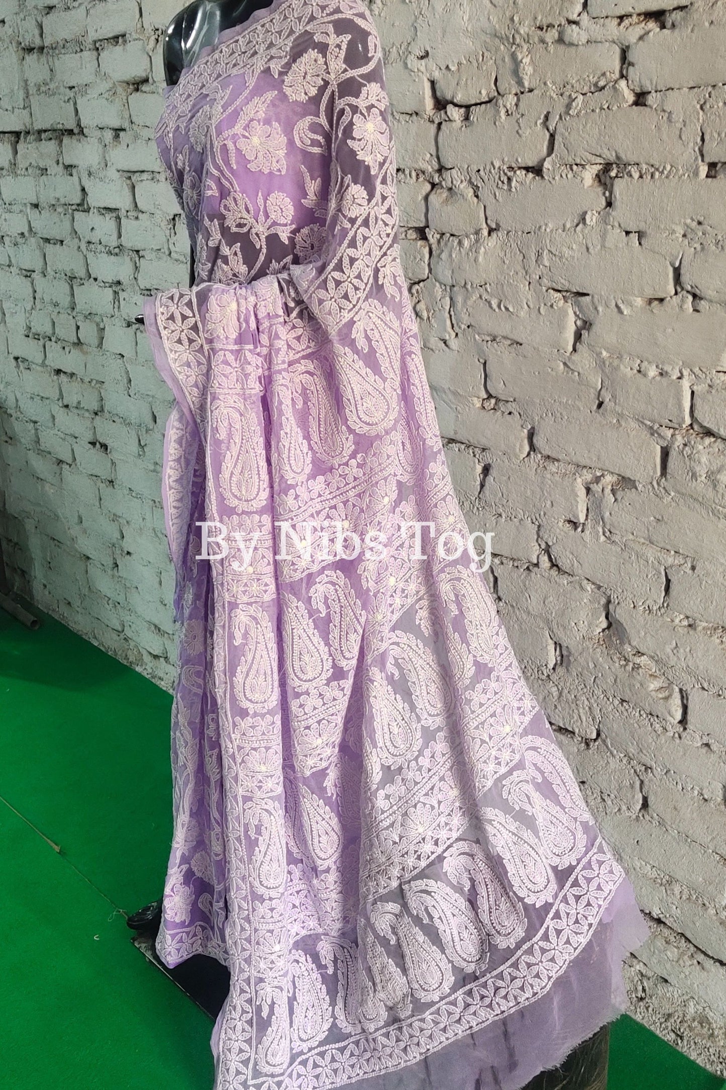 Lilac Chikankari Saree Georgette Full Jaal Work