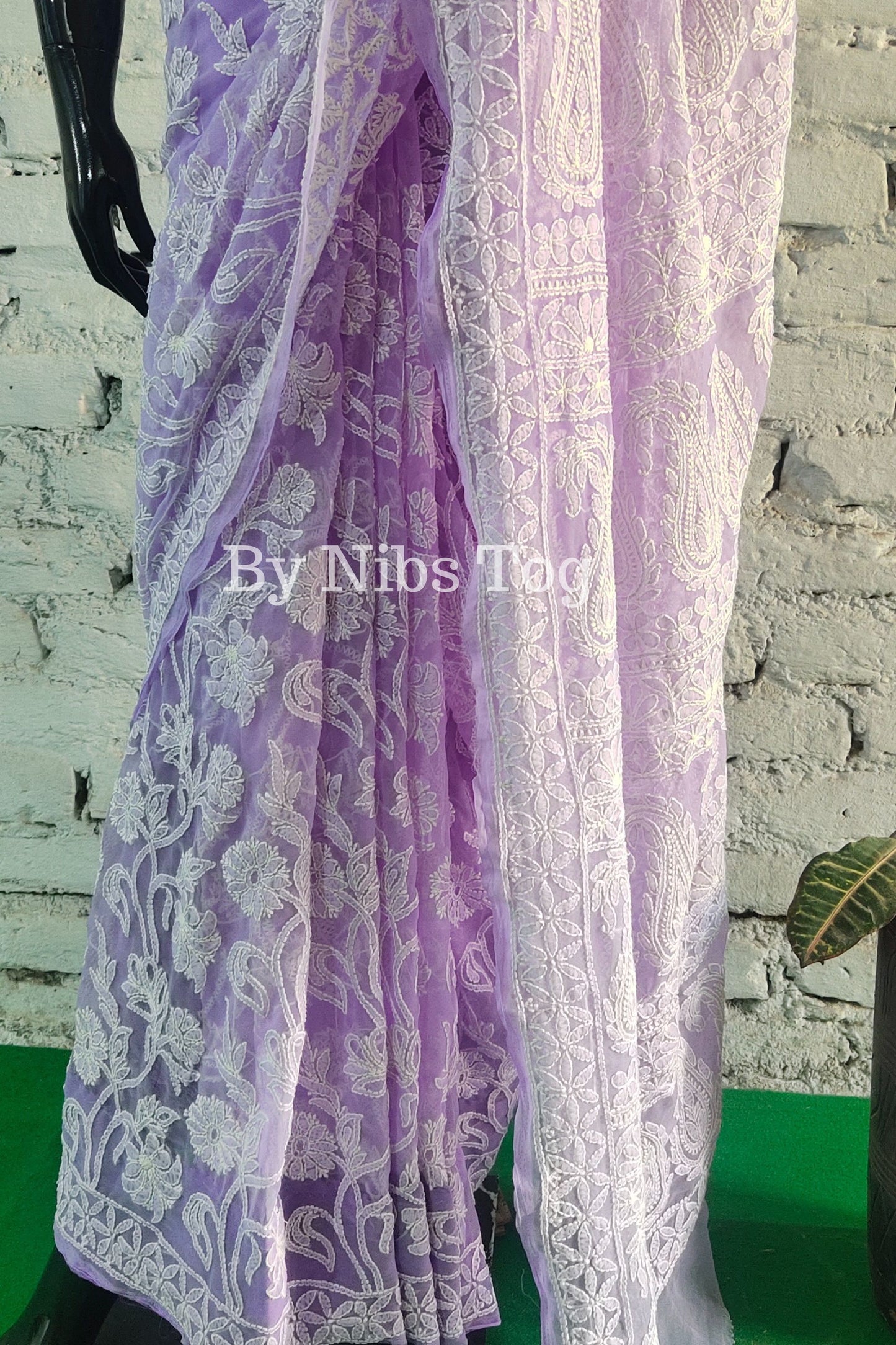 Lilac Chikankari Saree Georgette Full Jaal Work