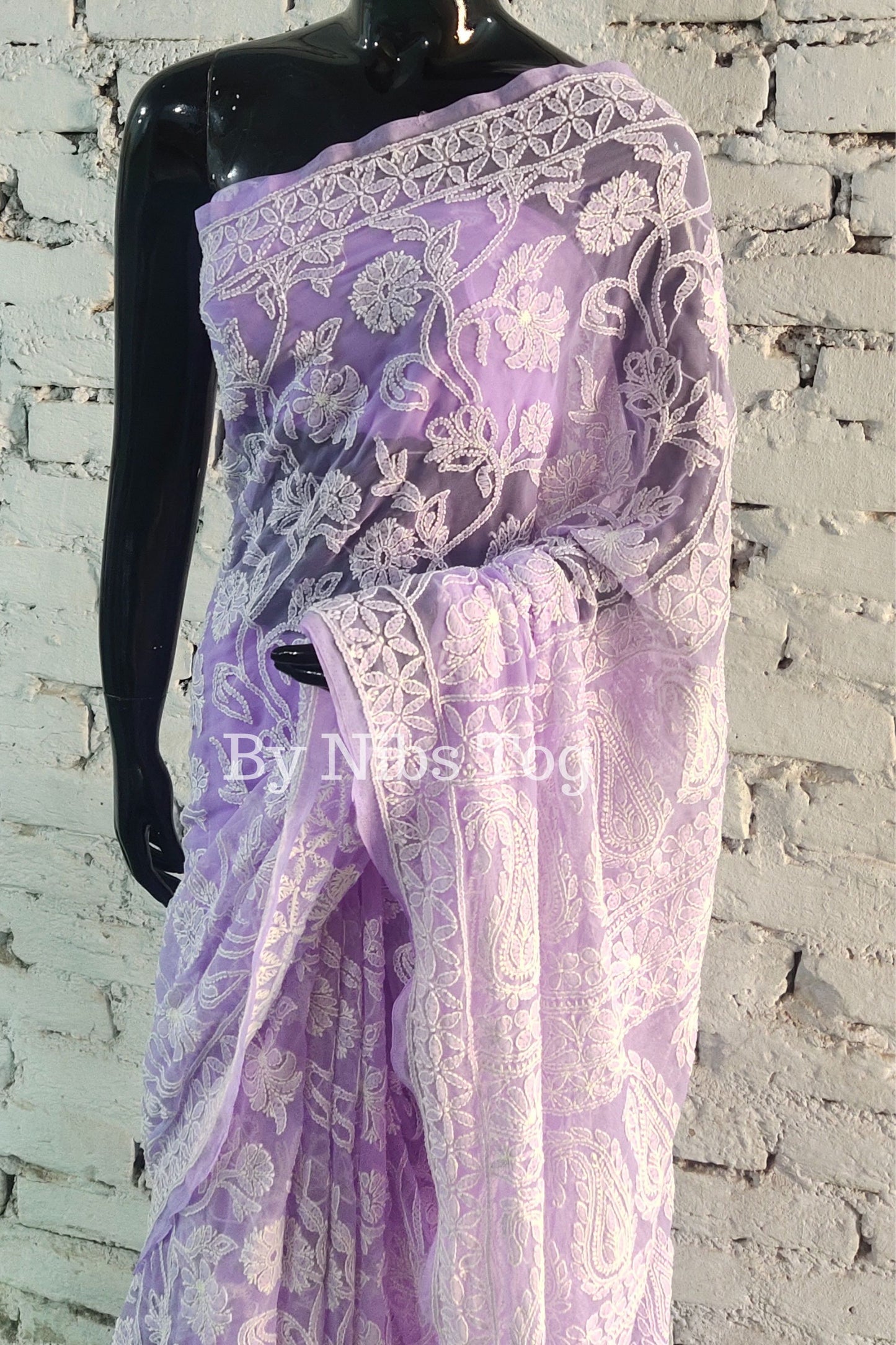 Lilac Chikankari Saree Georgette Full Jaal Work