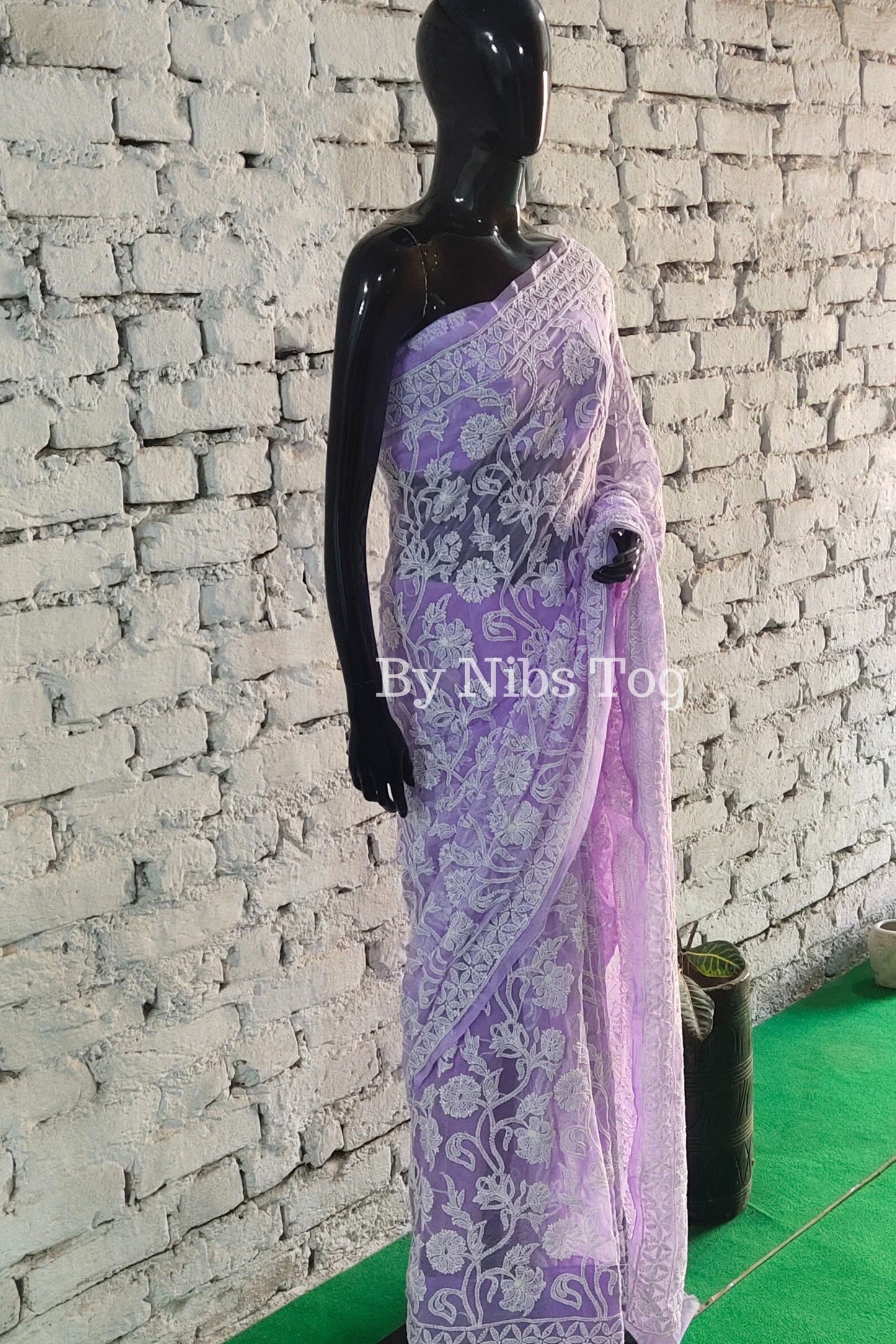 Lilac Chikankari Saree Georgette Full Jaal Work