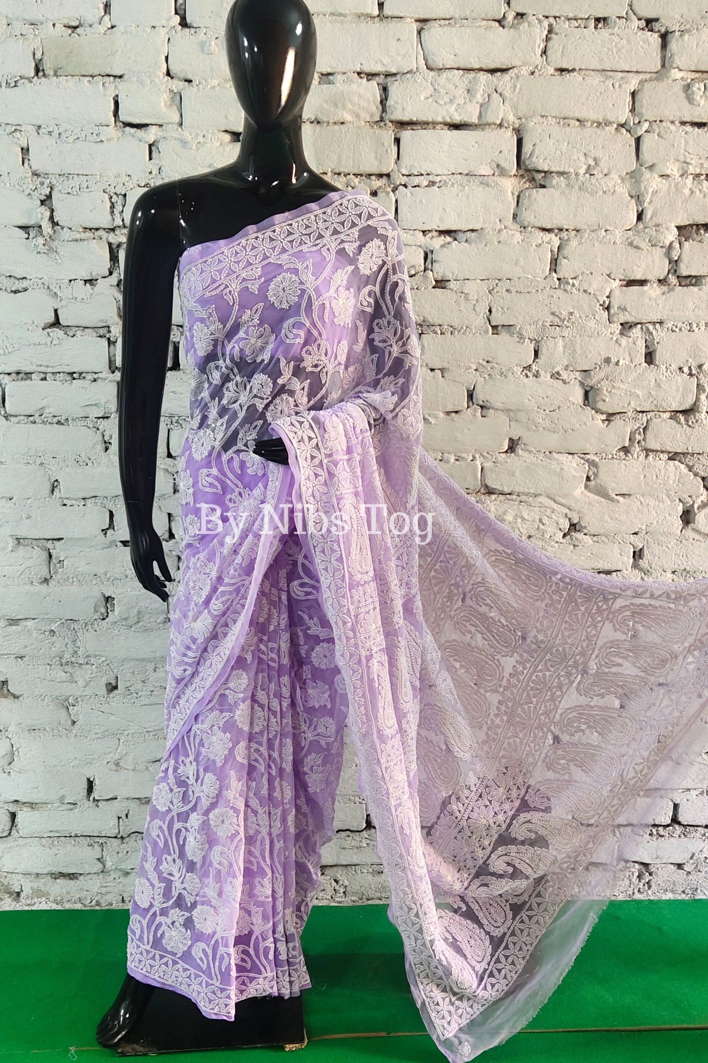 Lilac Chikankari Saree Georgette Full Jaal Work