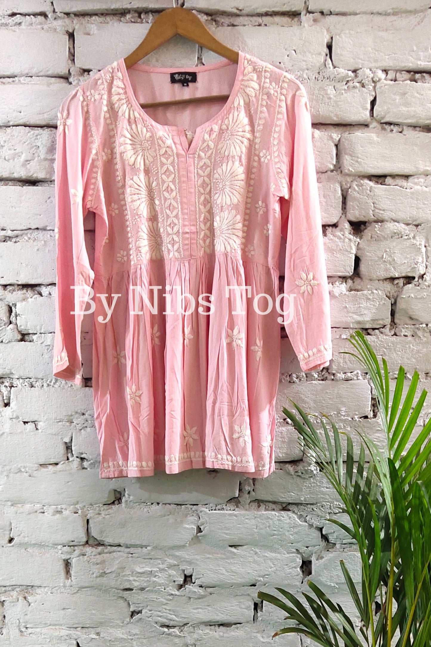 Pink Cotton Chikankari Short Kurta frock style for Women