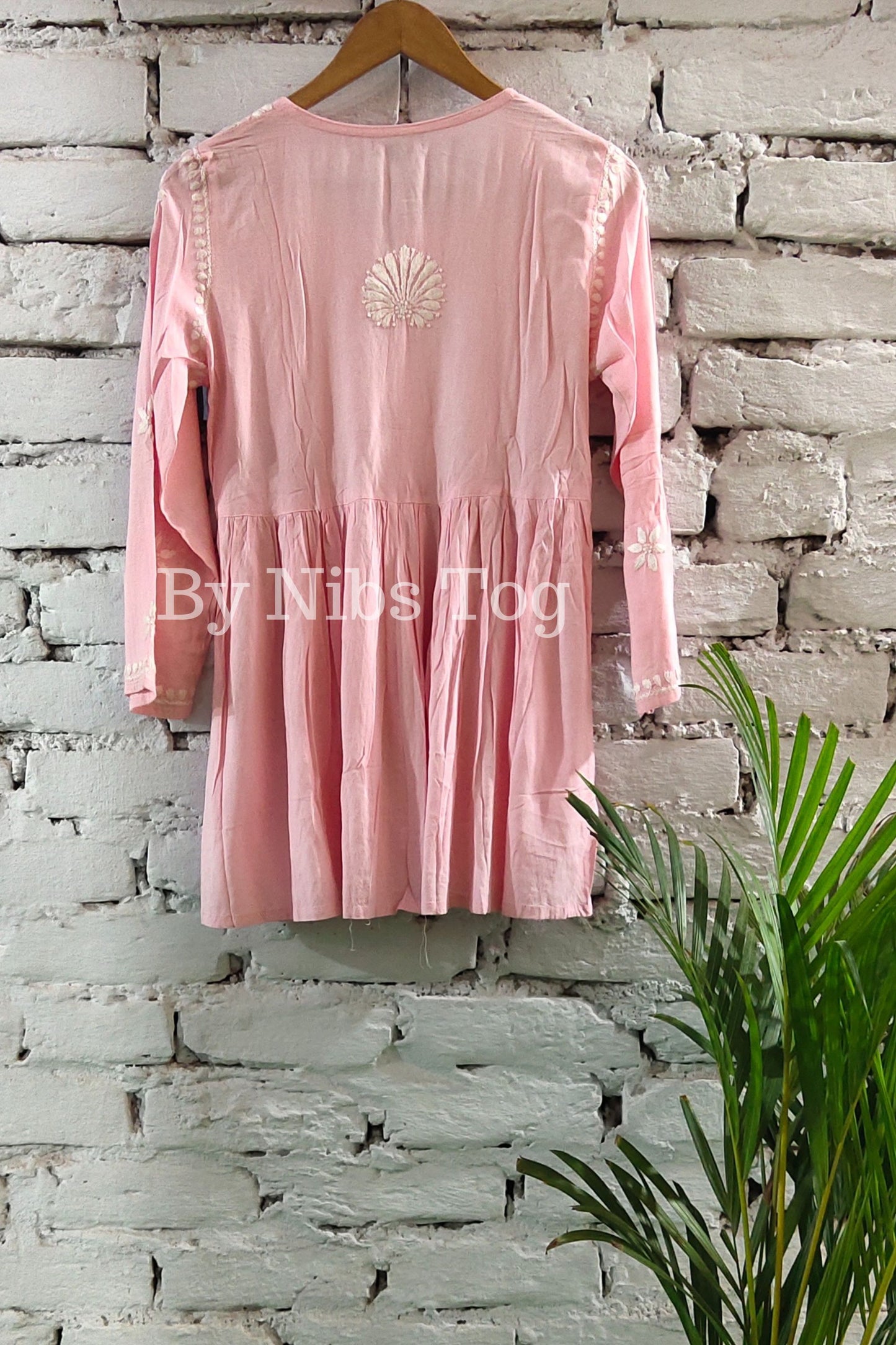 Pink Cotton Chikankari Short Kurta frock style for Women