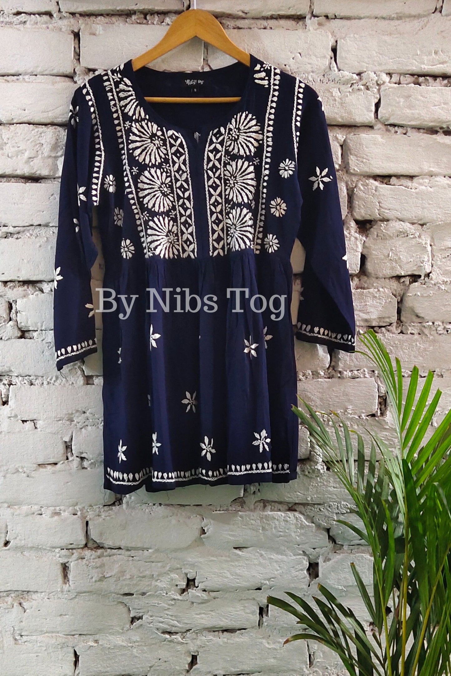 Blue Cotton Chikankari Short Kurta frock style for Women