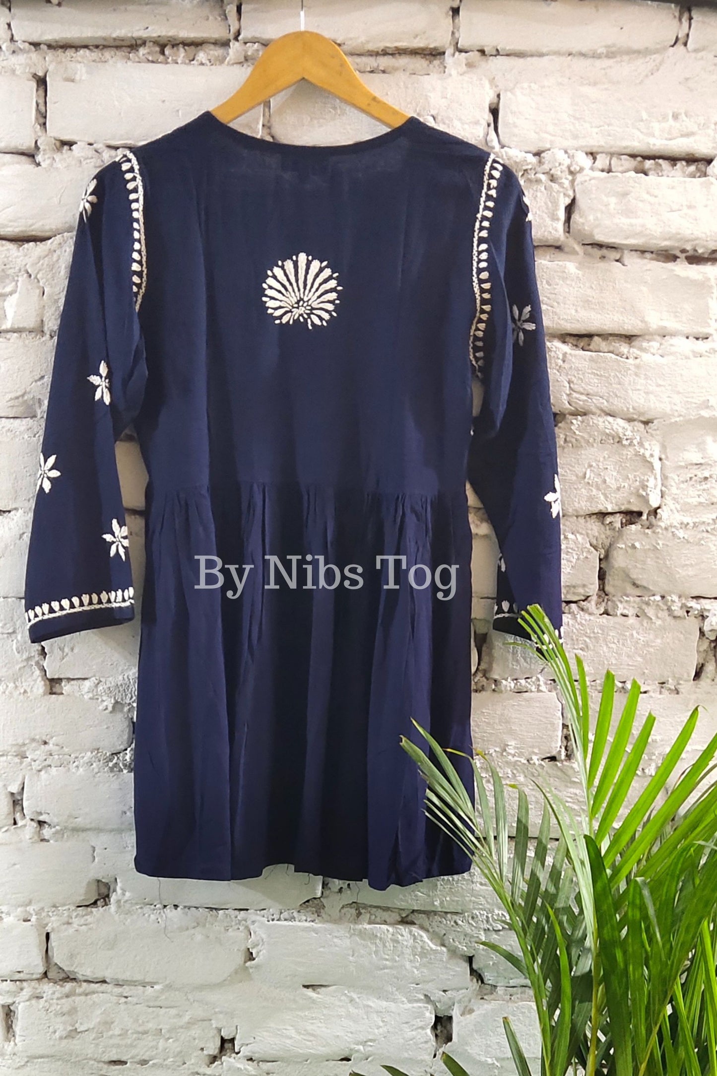 Blue Cotton Chikankari Short Kurta frock style for Women