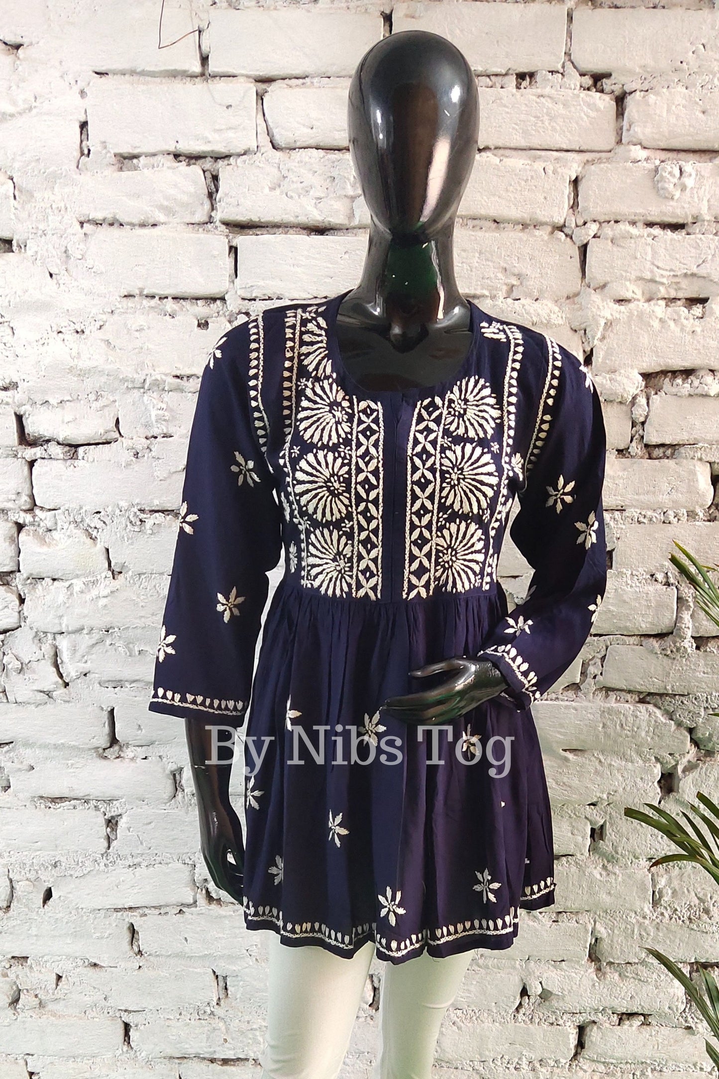 Blue Cotton Chikankari Short Kurta frock style for Women