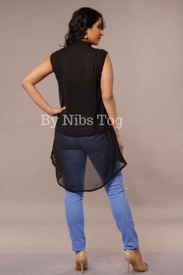 Black Chikankari Top Casual Wear Georgette Shirt Sleeveless