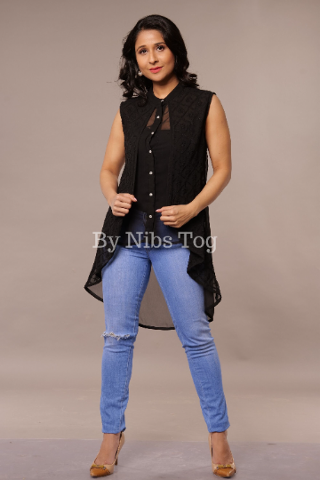 Black Chikankari Top Casual Wear Georgette Shirt Sleeveless