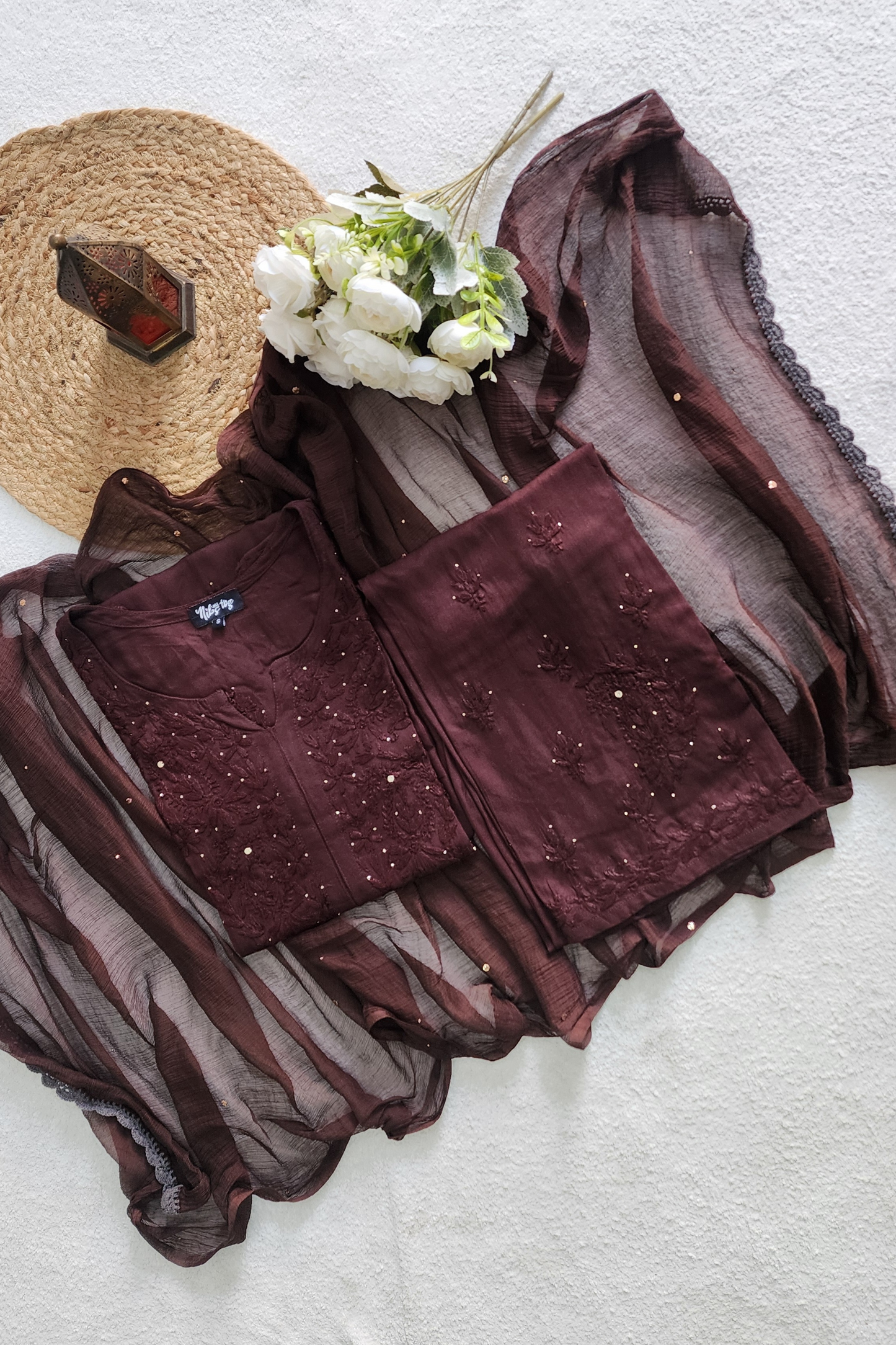 Chikankari Kurta Palazzo Set with Dupatta Cotton