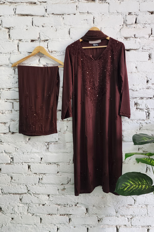 Chikankari Kurta Palazzo Set with Dupatta Cotton