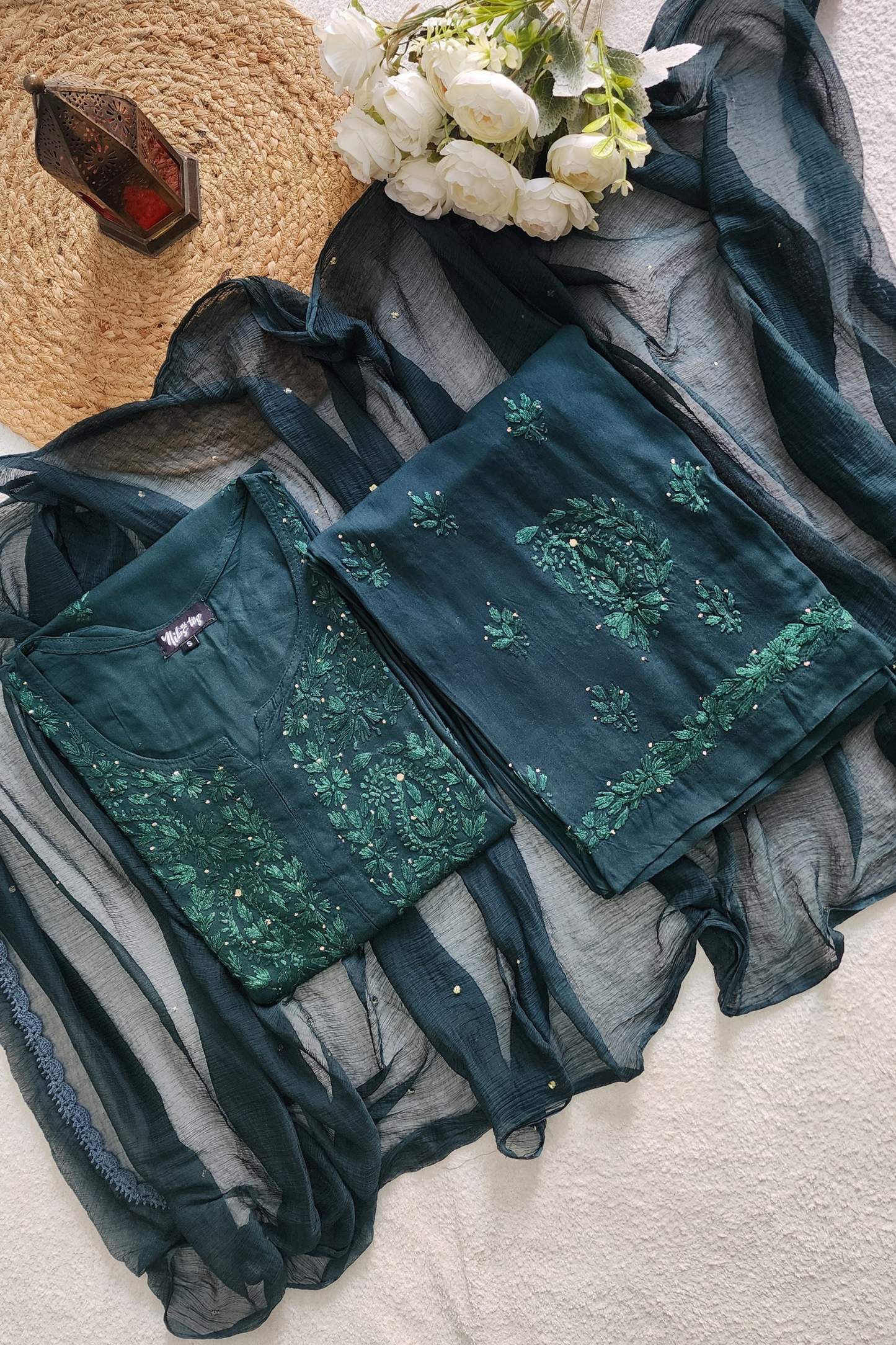 Chikankari Kurta Palazzo Set with Dupatta Cotton