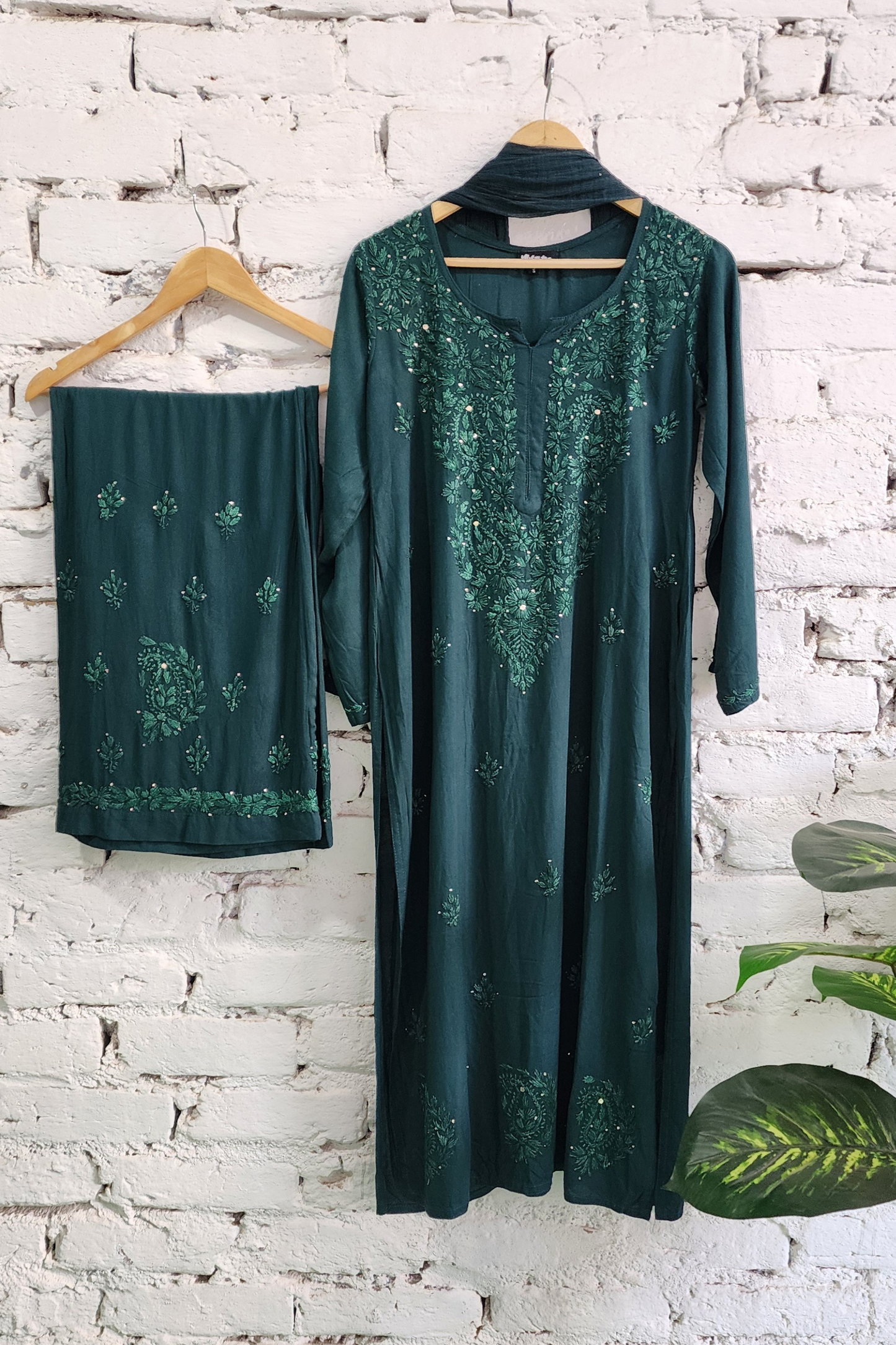 Chikankari Kurta Palazzo Set with Dupatta Cotton