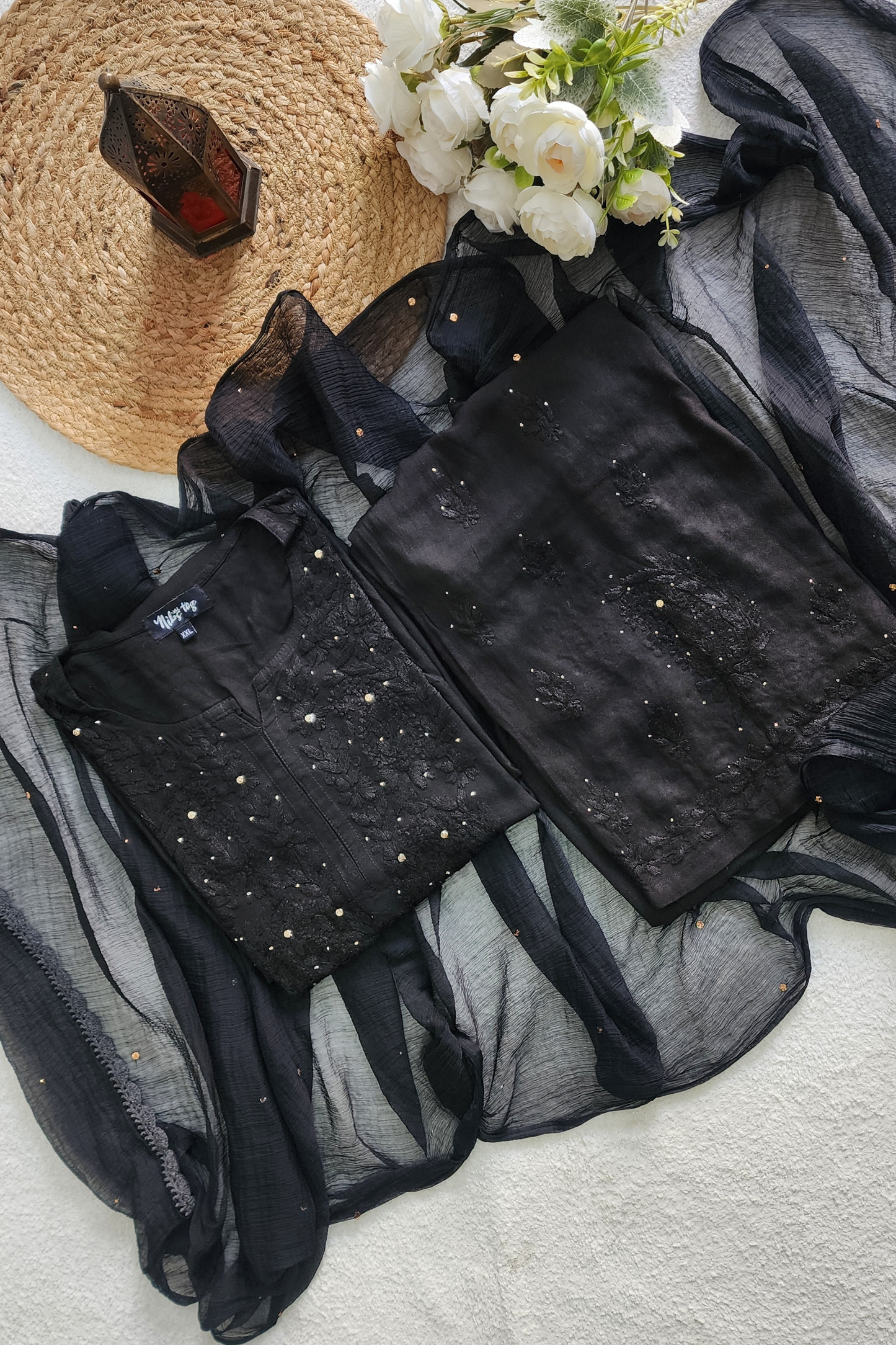 Chikankari Kurta Palazzo Set with Dupatta Cotton