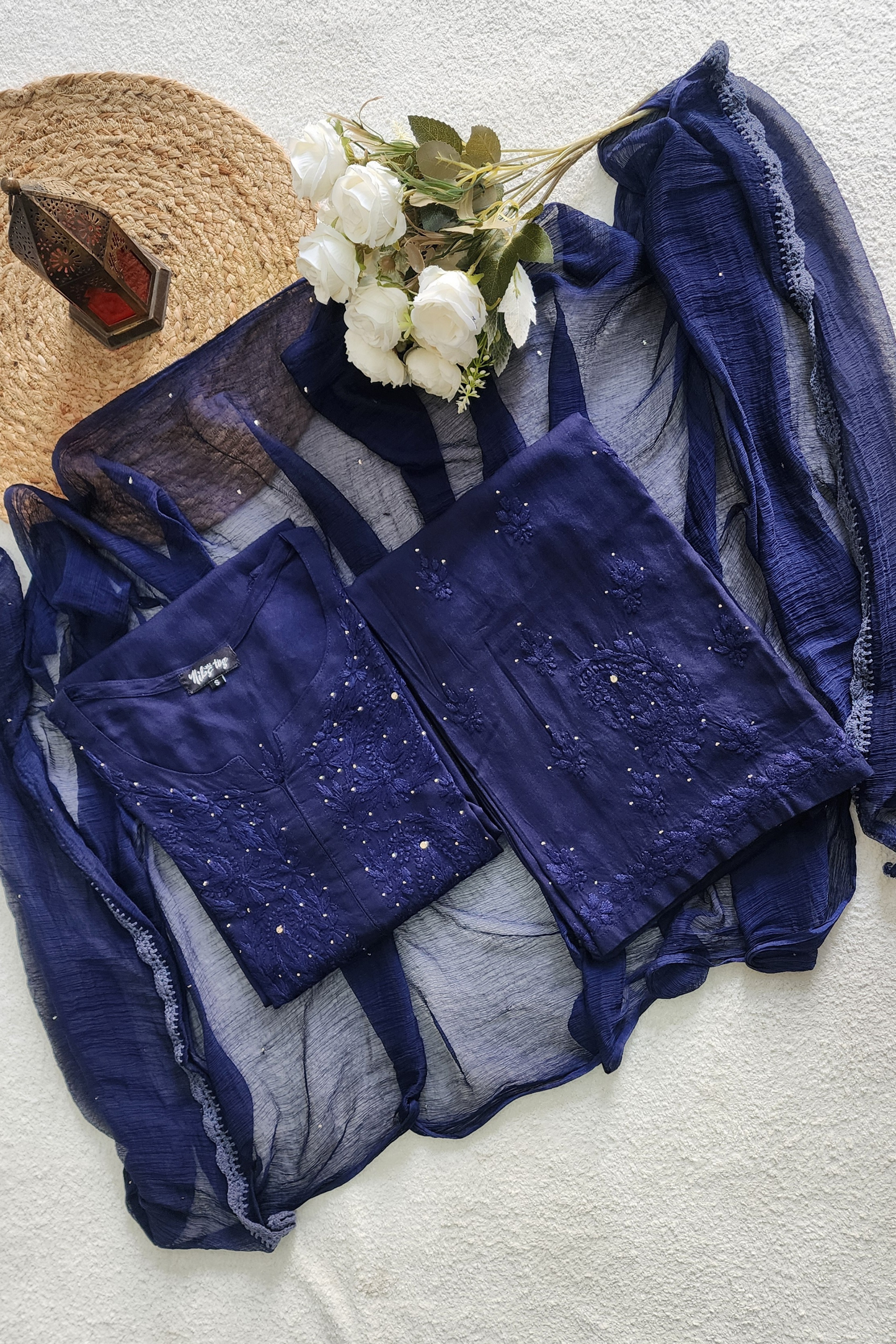 Chikankari Kurta Palazzo Set with Dupatta Cotton