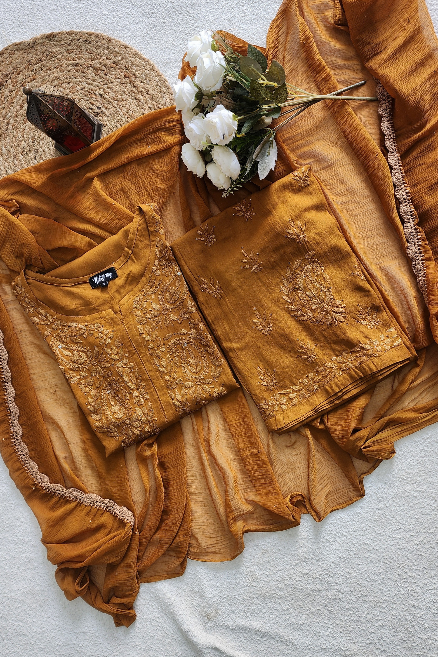 Chikankari Kurta Palazzo Set with Dupatta Cotton