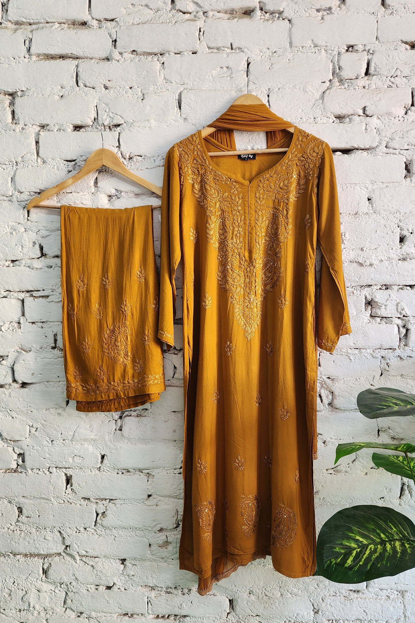 Chikankari Kurta Palazzo Set with Dupatta Cotton