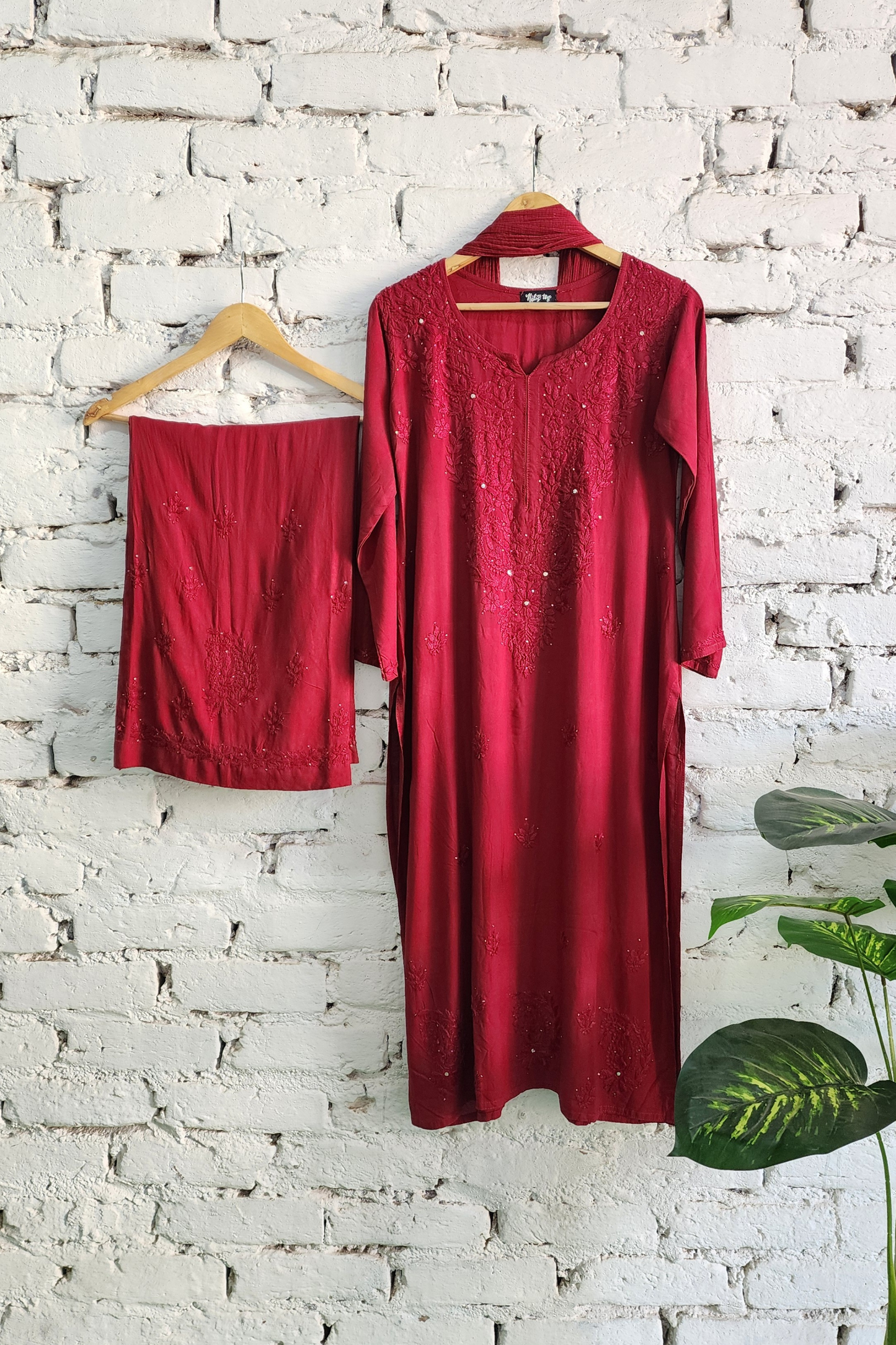 Chikankari Kurta Palazzo Set with Dupatta Cotton