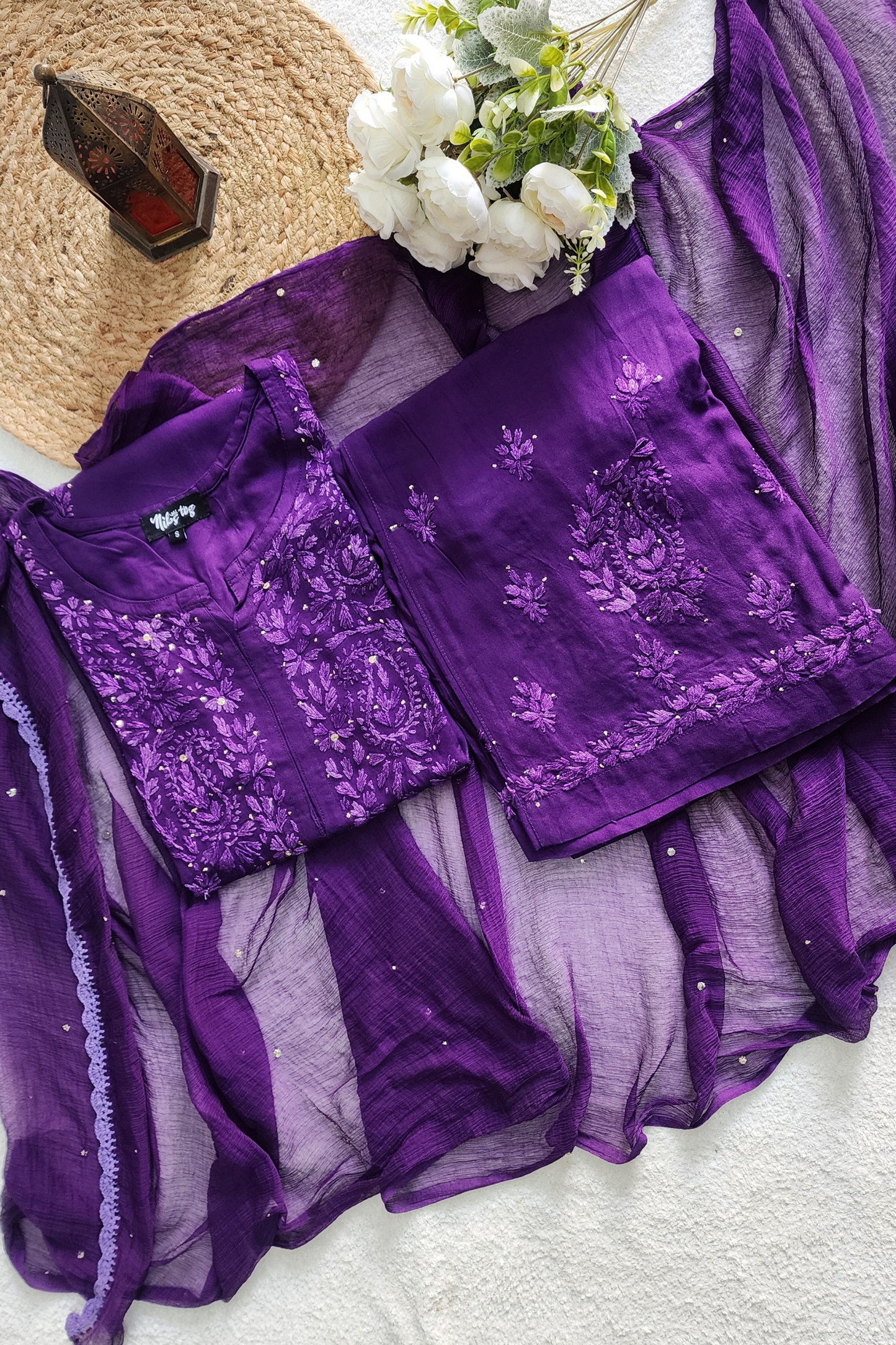 Chikankari Kurta Palazzo Set with Dupatta Cotton
