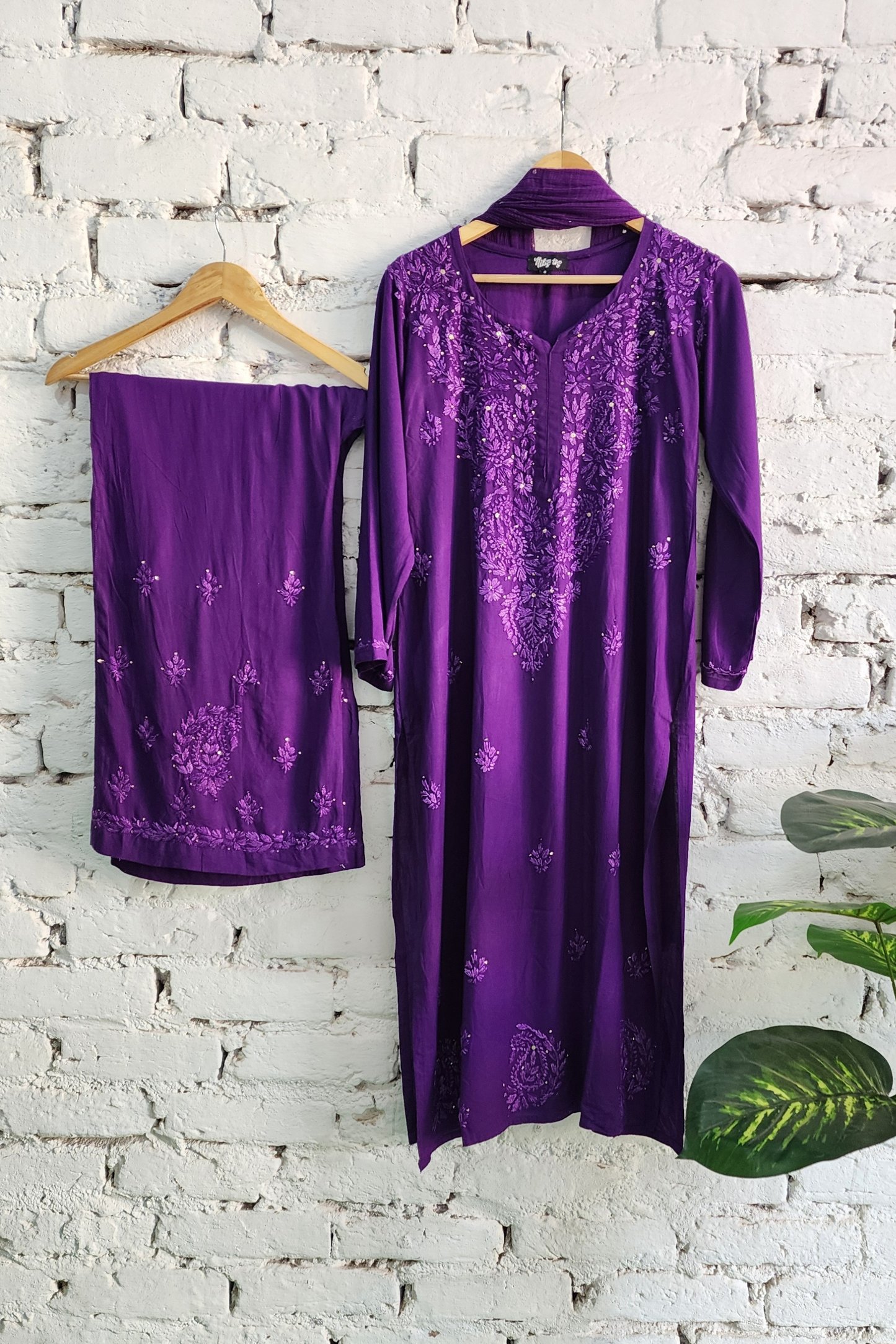 Chikankari Kurta Palazzo Set with Dupatta Cotton