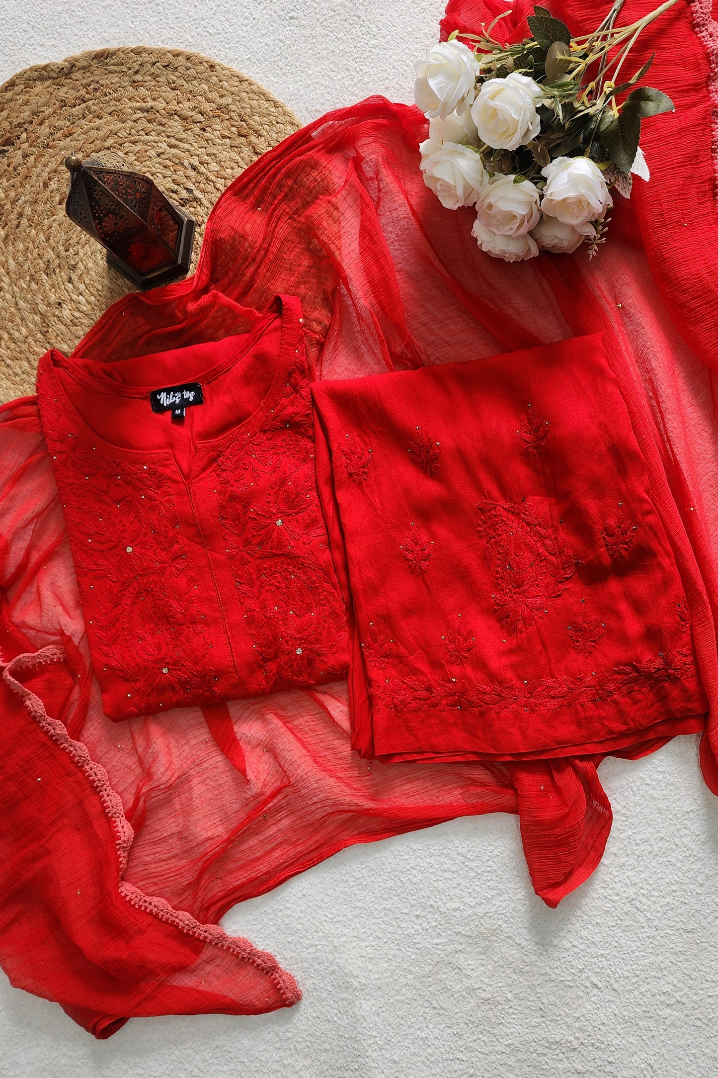 Chikankari Kurta Palazzo Set with Dupatta Cotton