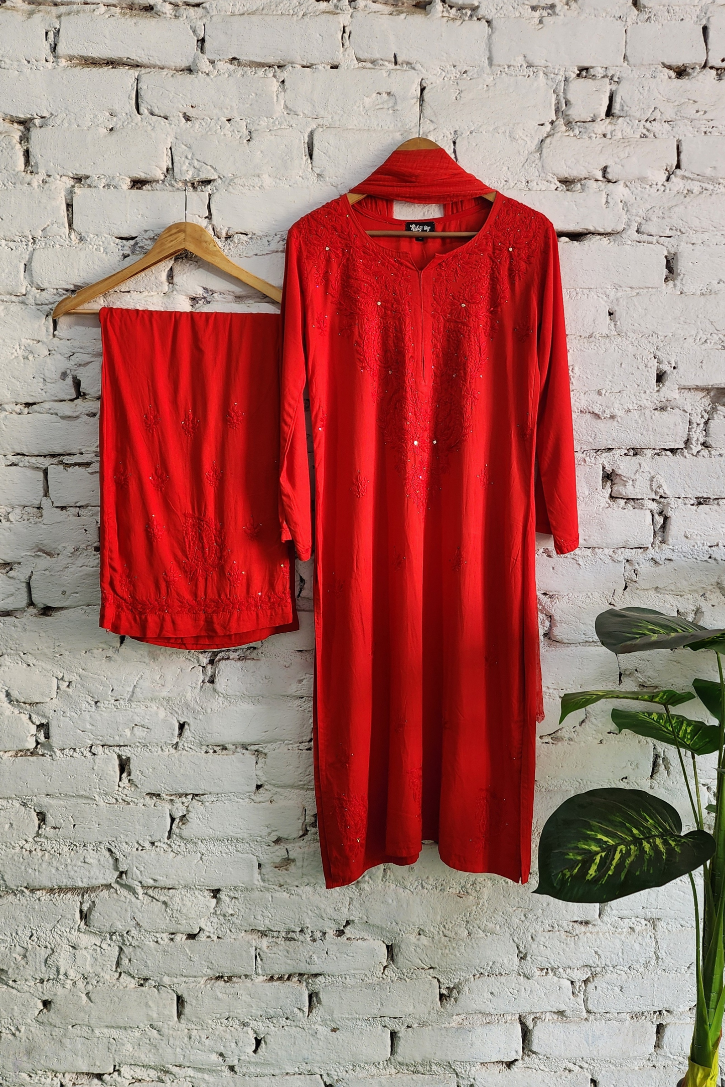 Chikankari Kurta Palazzo Set with Dupatta Cotton