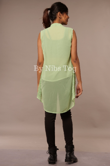 Green Chikankari Top Georgette Sleeveless Shirt for Women