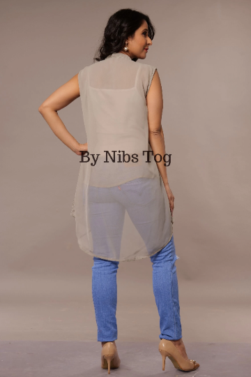Chikankari Top Georgette Grey Shirt Sleeveless