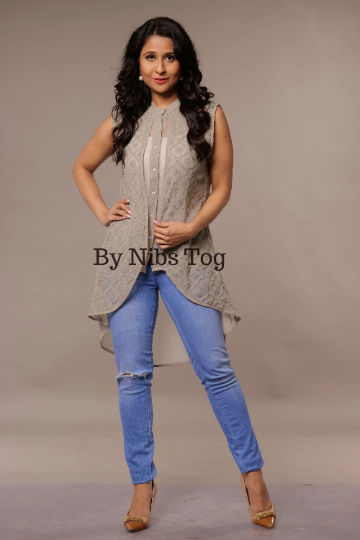 Chikankari Top Georgette Grey Shirt Sleeveless