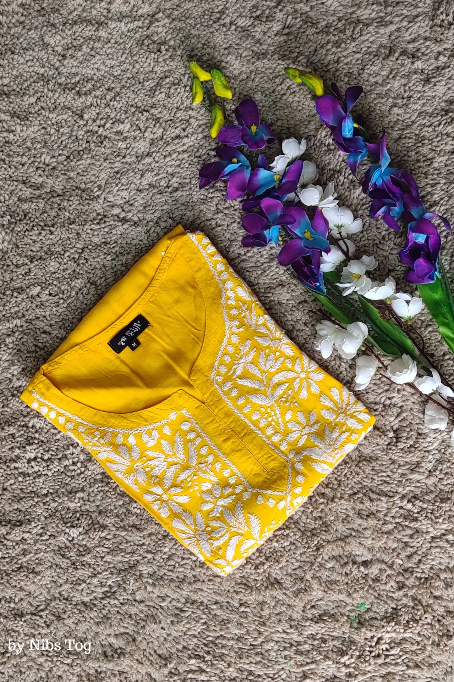 Mustard Yellow Rozana Chikankari Short Kurta Cotton