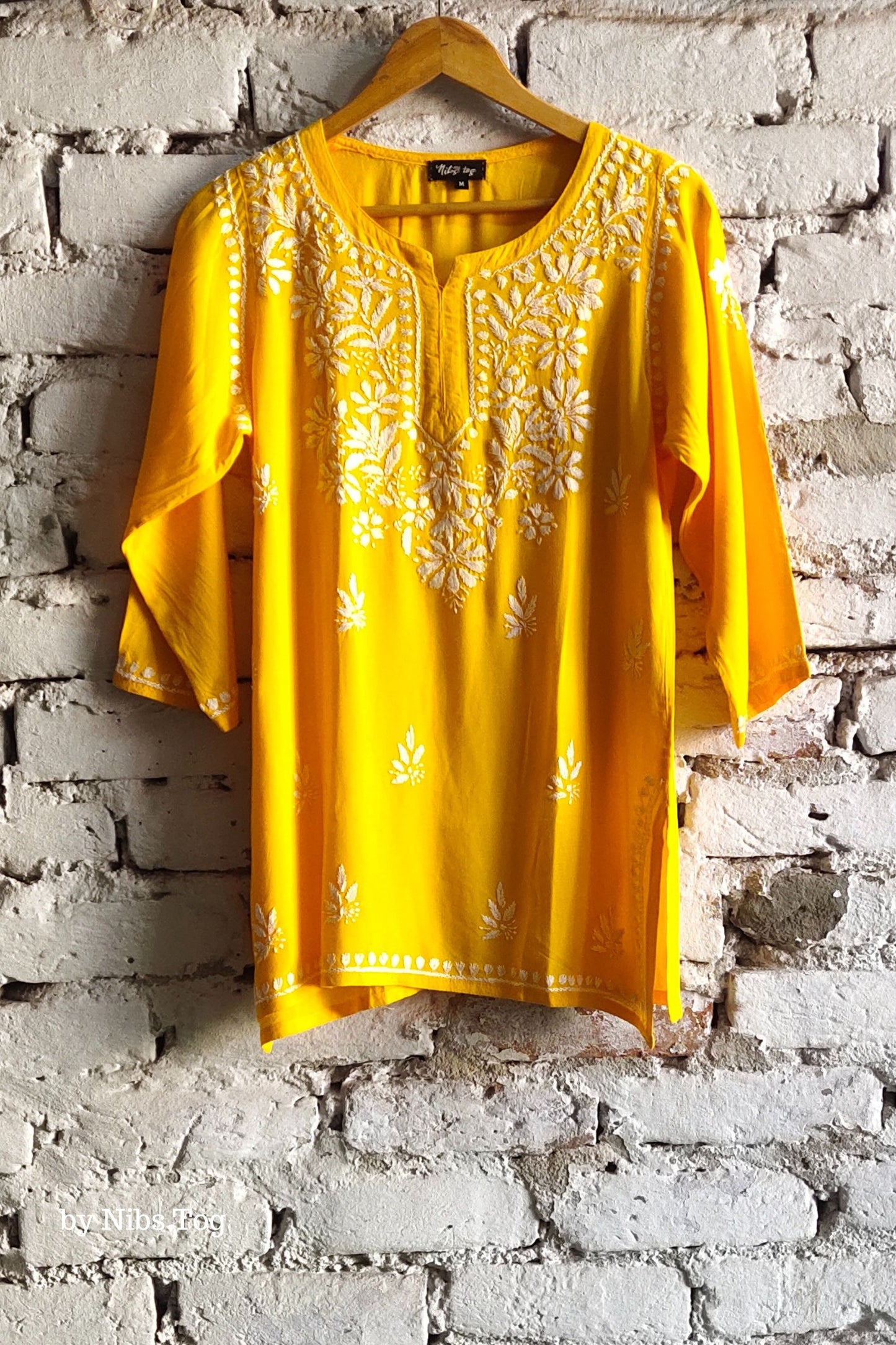 Mustard Yellow Rozana Chikankari Short Kurta Cotton