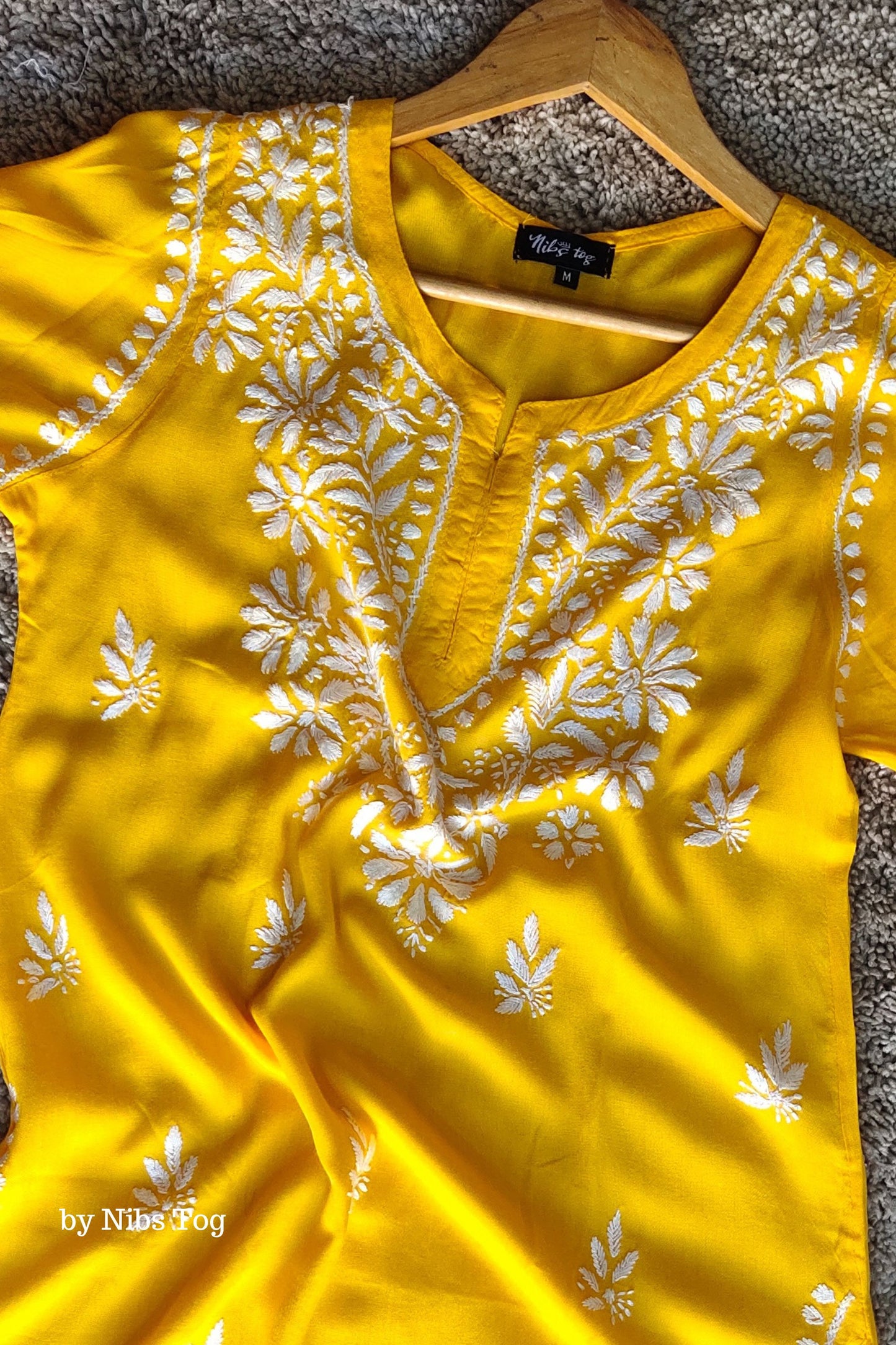 Mustard Yellow Rozana Chikankari Short Kurta Cotton
