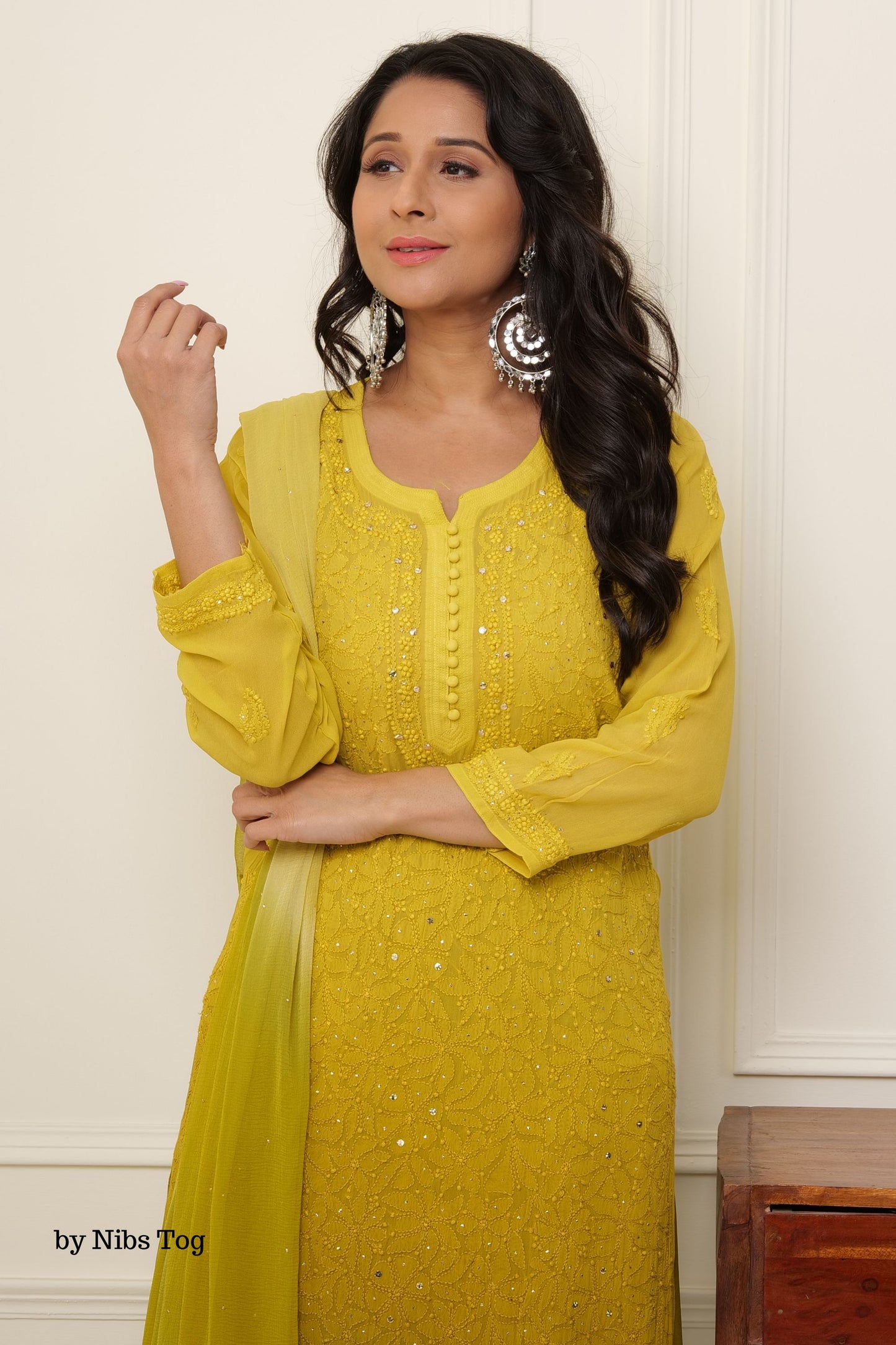 Ombre Green Shaista Chikankari Kurta Palazzo Set