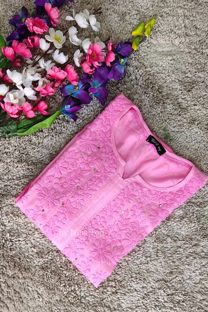 Muslin Ombre Pink Chikankari Kurta with Mukaish