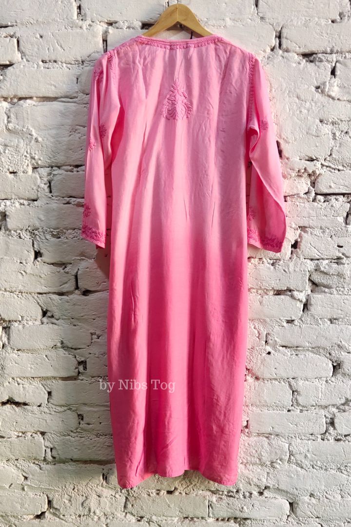 Muslin Ombre Pink Chikankari Kurta with Mukaish