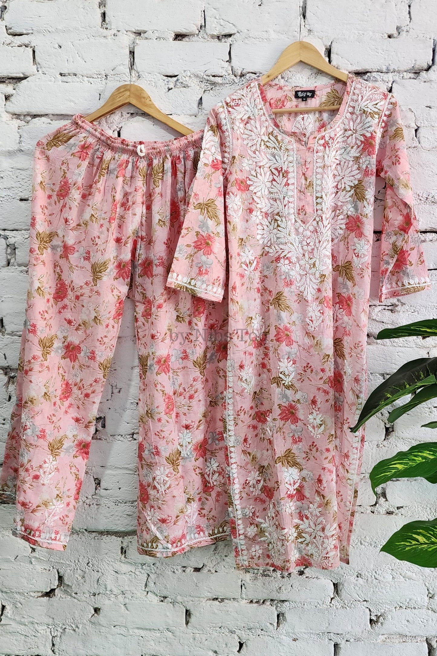 Meer Printed Cotton Chikankari Kurta Palazzo Set