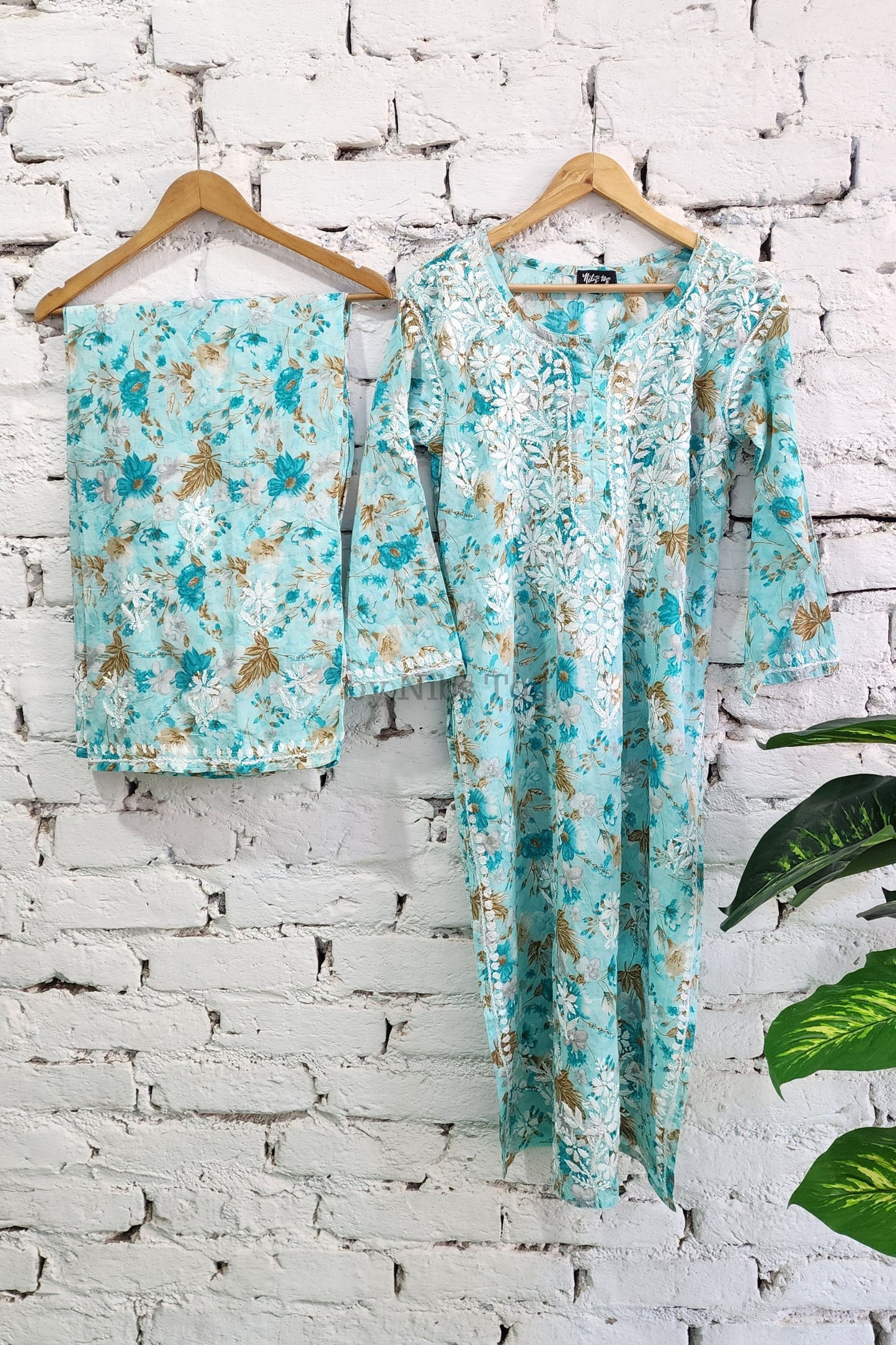 Meer Printed Cotton Chikankari Kurta Palazzo Set
