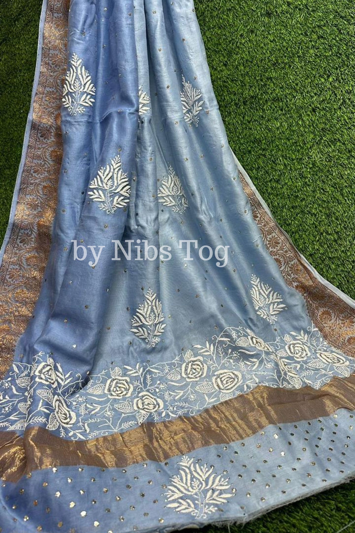 Maheshwari Silk Saree with Chikankari Hand Embroidery