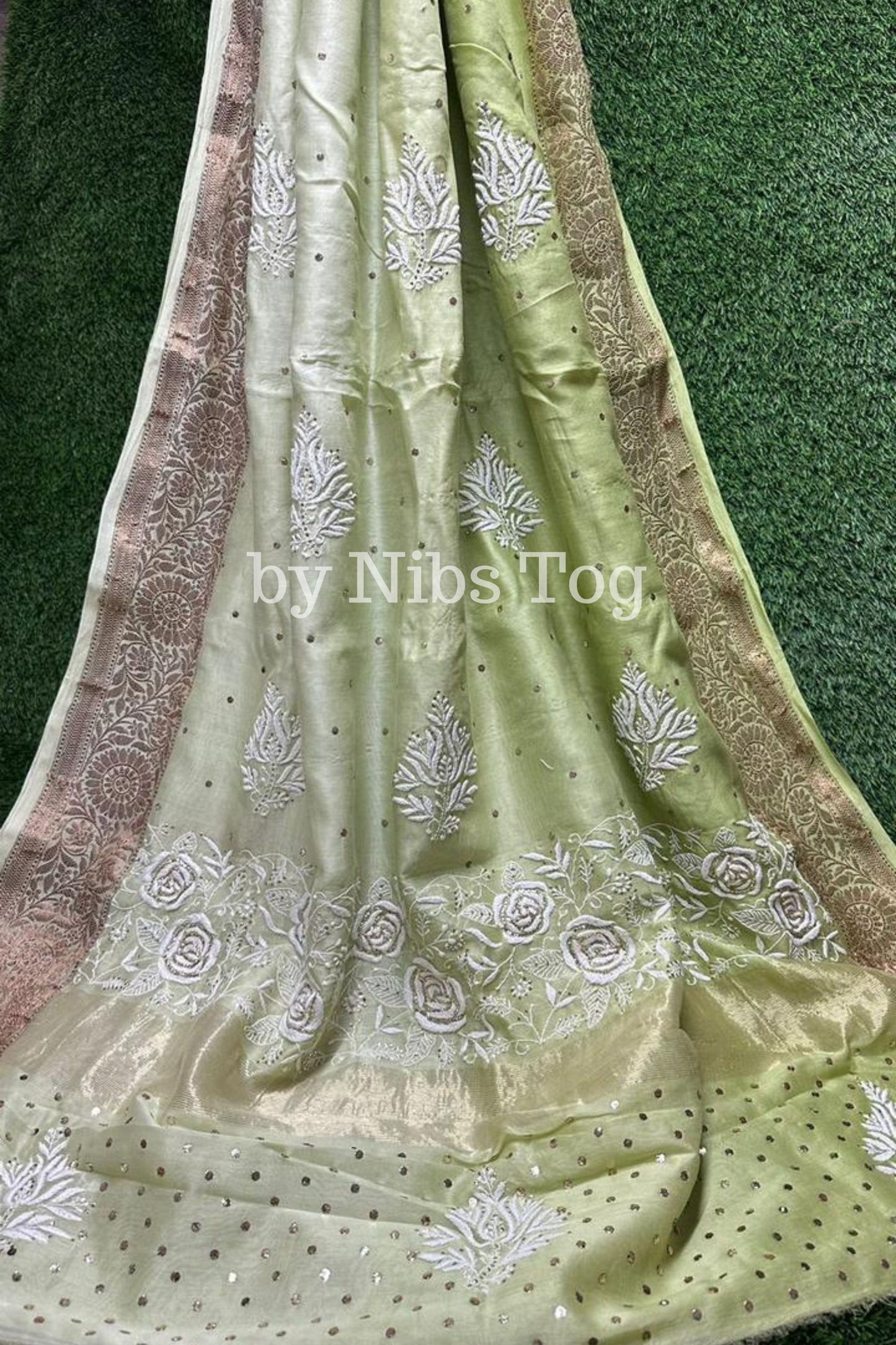 Maheshwari Silk Saree with Chikankari Hand Embroidery