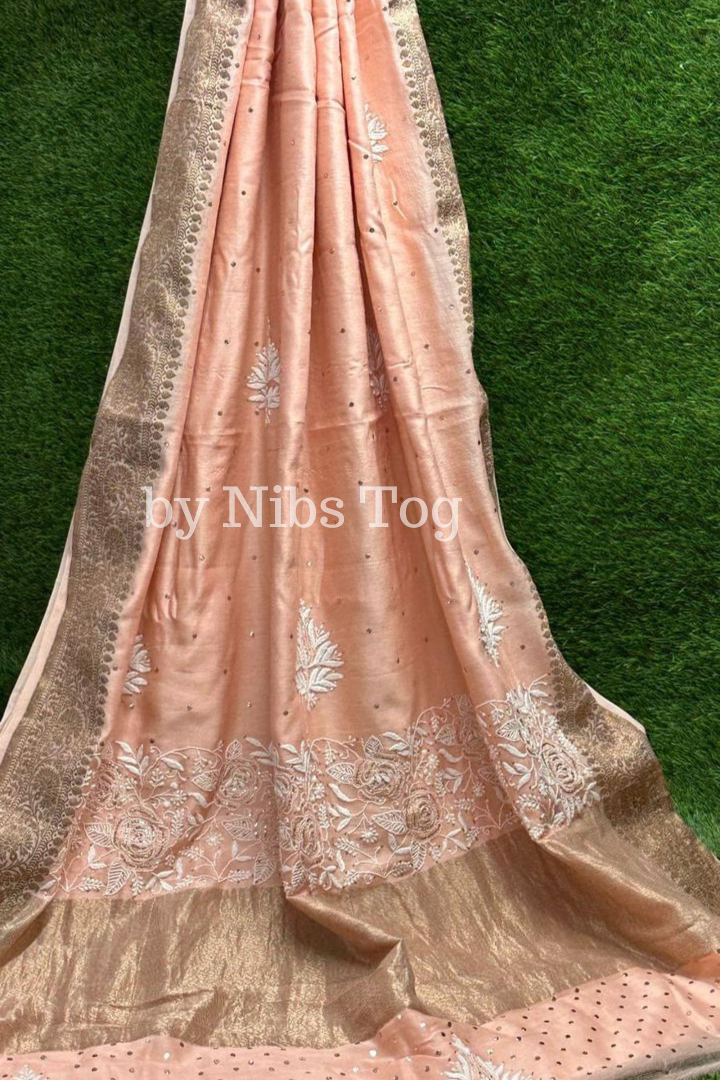 Maheshwari Silk Saree with Chikankari Hand Embroidery