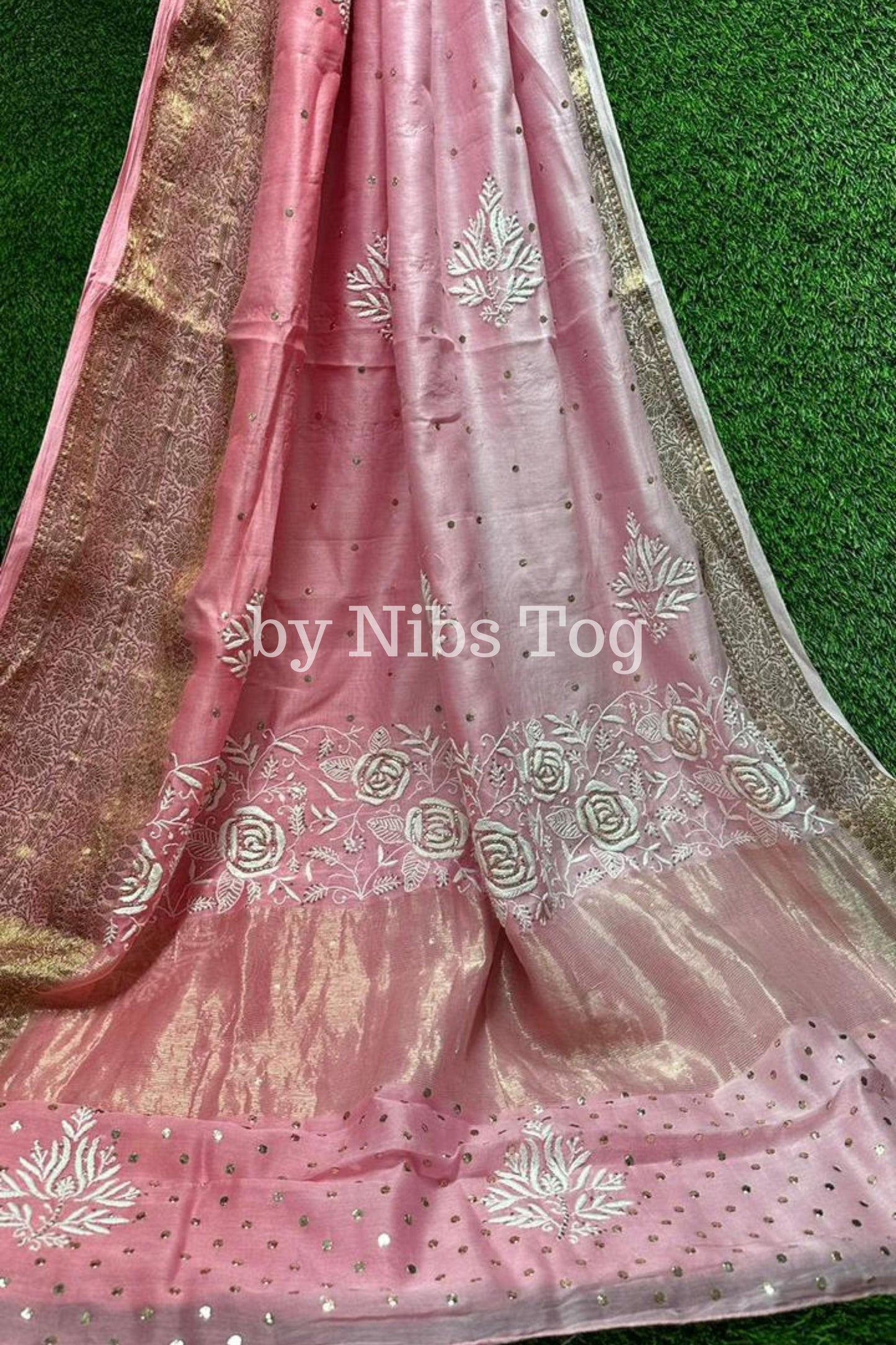 Maheshwari Silk Saree with Chikankari Hand Embroidery