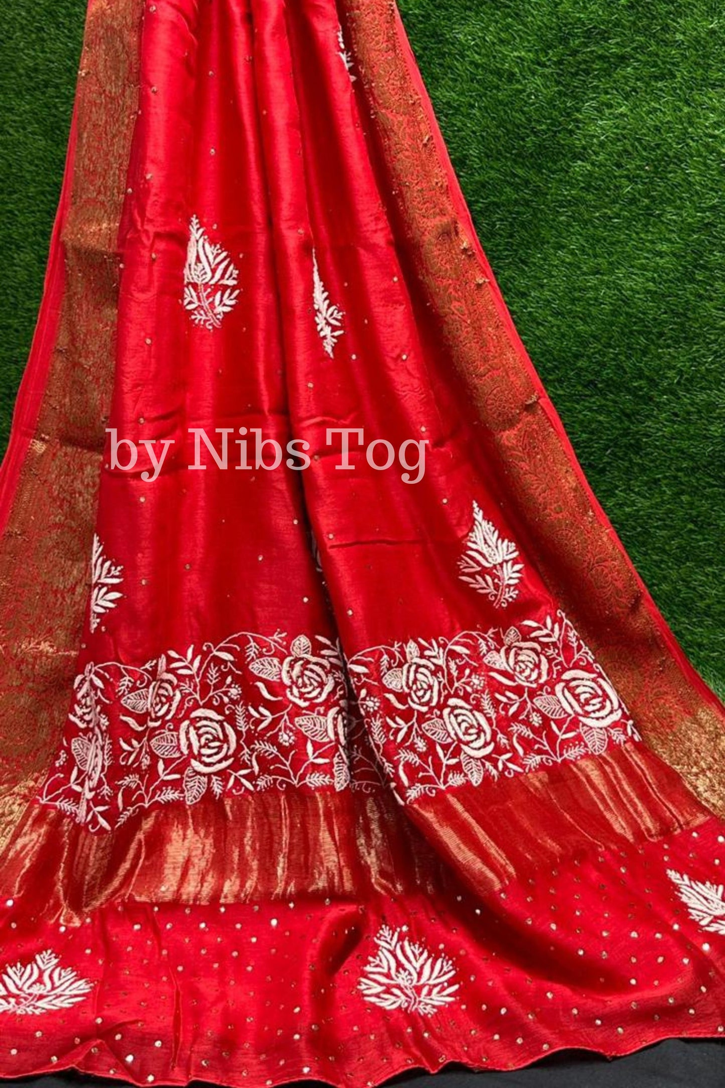 Maheshwari Silk Saree with Chikankari Hand Embroidery